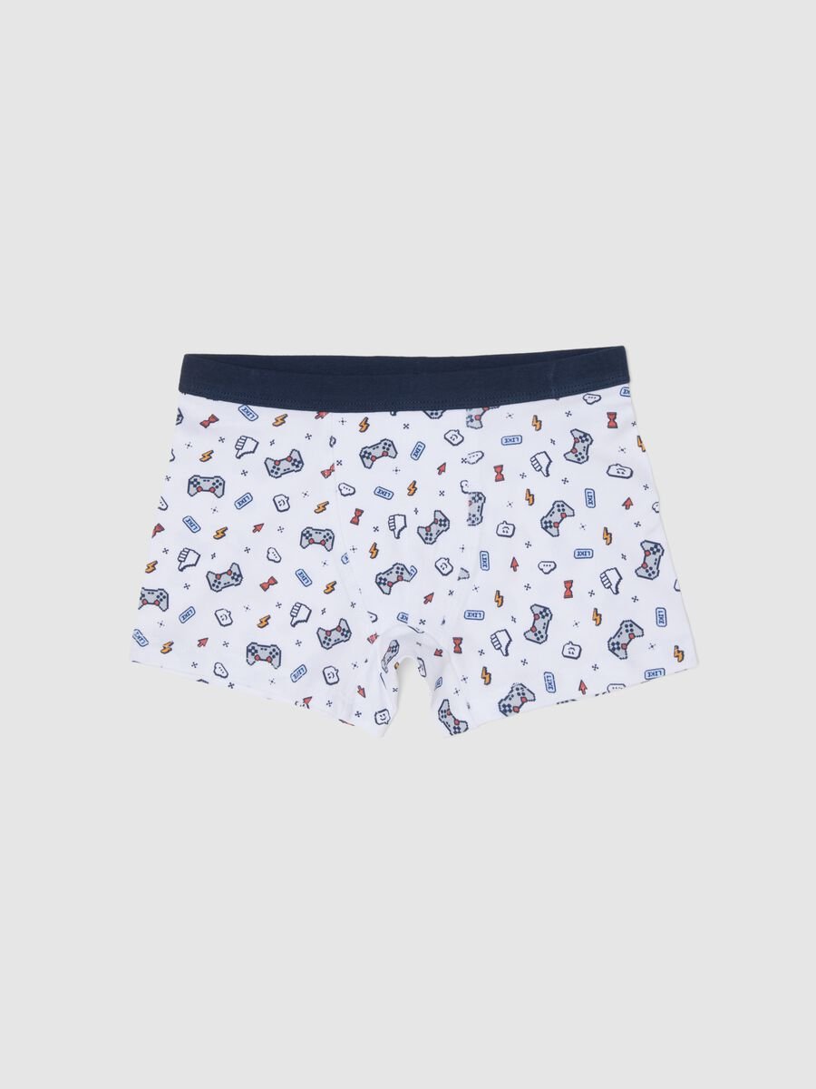 Multicoloured Stretch Cotton Boys' Boxer Shorts with Joystick_0