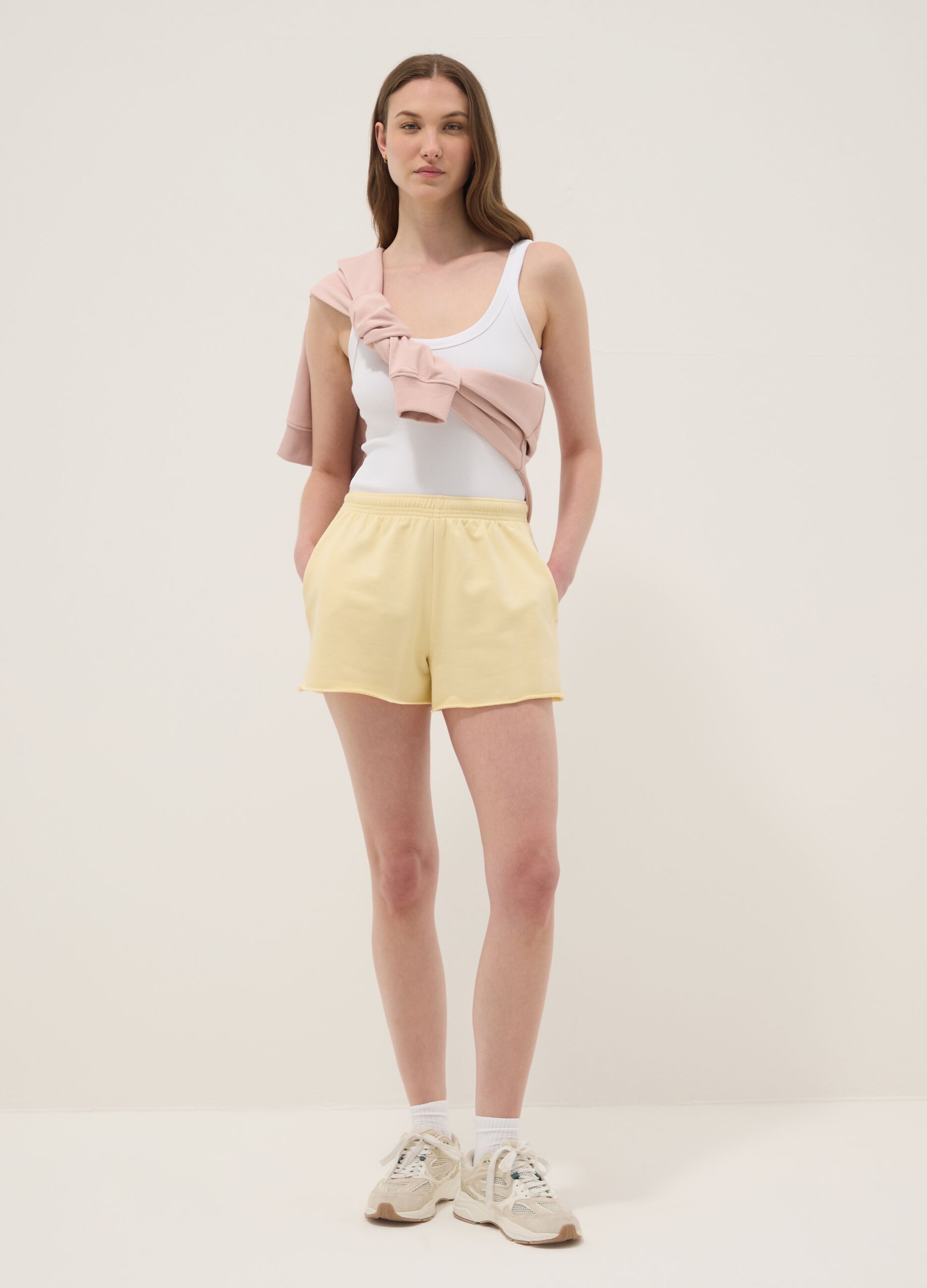 Yellow cotton-blend shorts with elasticated waist