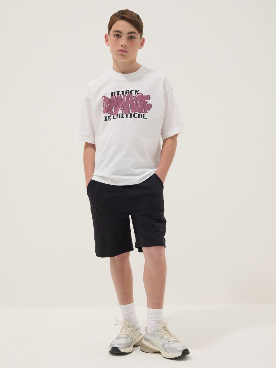 Black and white pure cotton printed boys&rsquo; co-ord set, oversized fit_0
