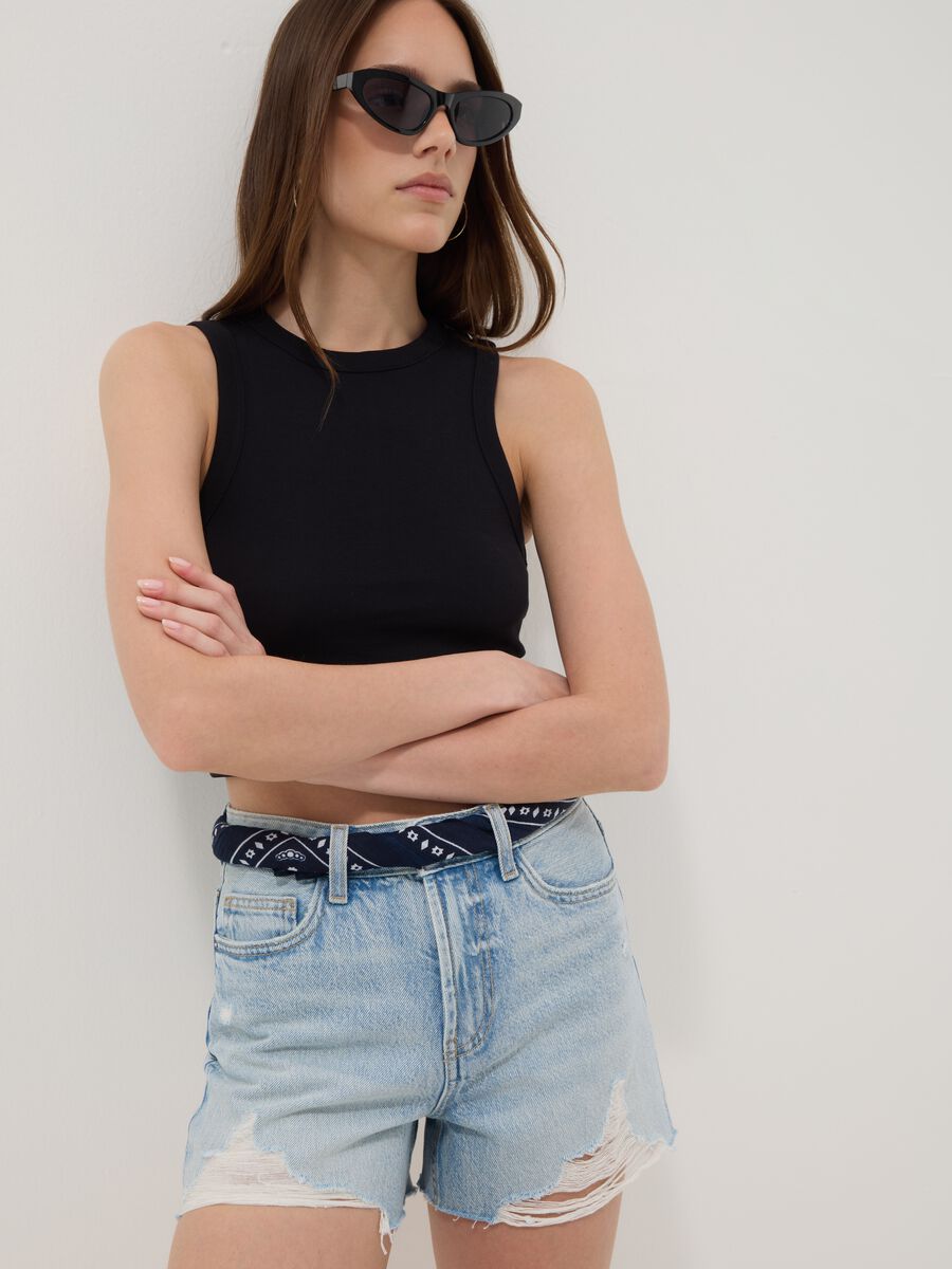 Schwarzes Cropped-Tanktop aus Stretch-Baumwolle_0