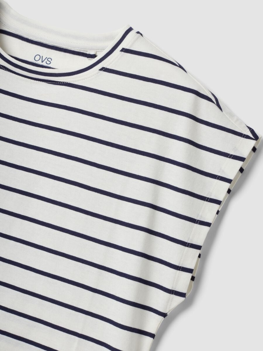 White pure cotton T-shirt with blue stripes, regular fit_6