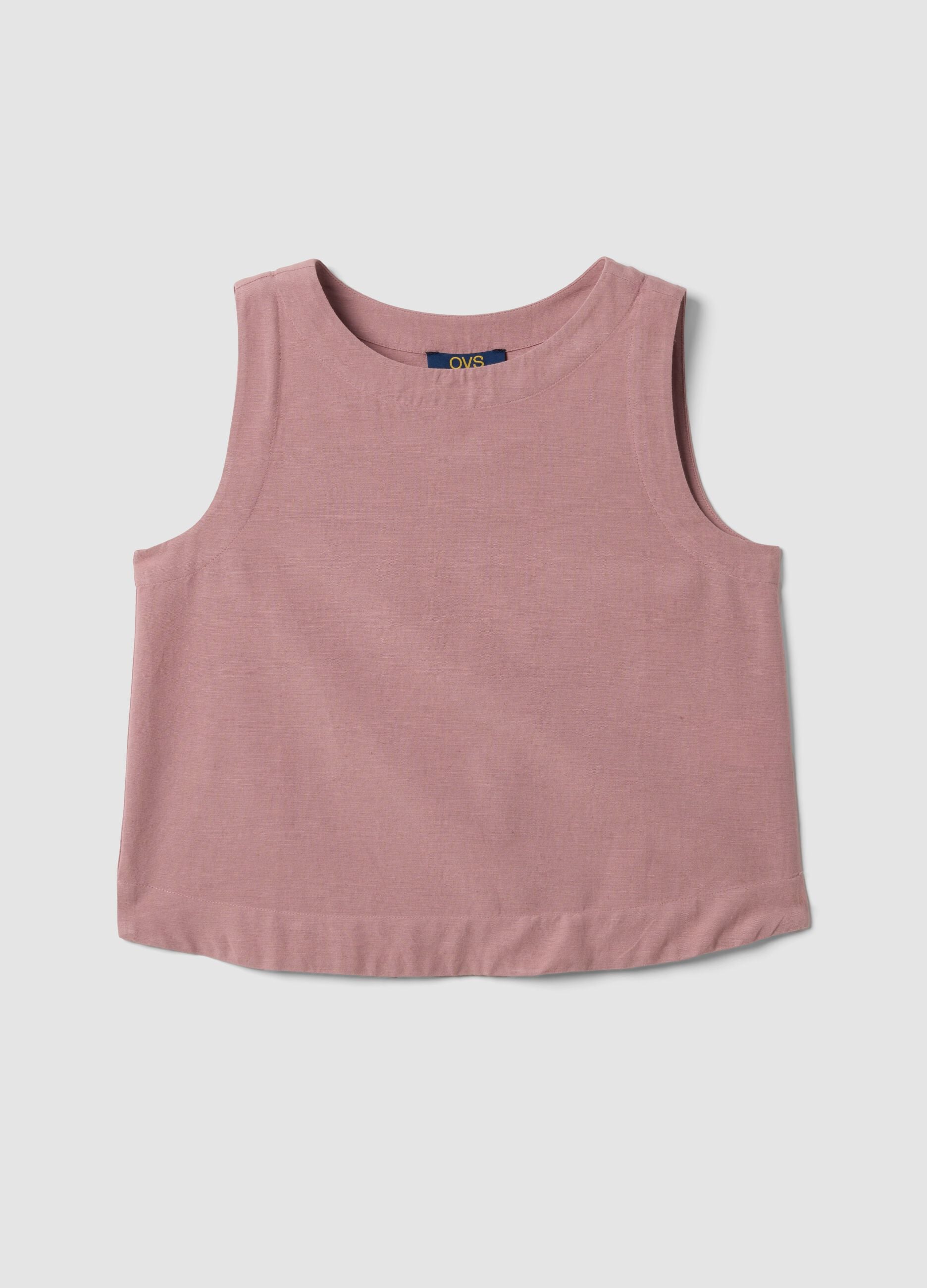 Top rose en m&eacute;lange viscose, coton et lin, coupe regular