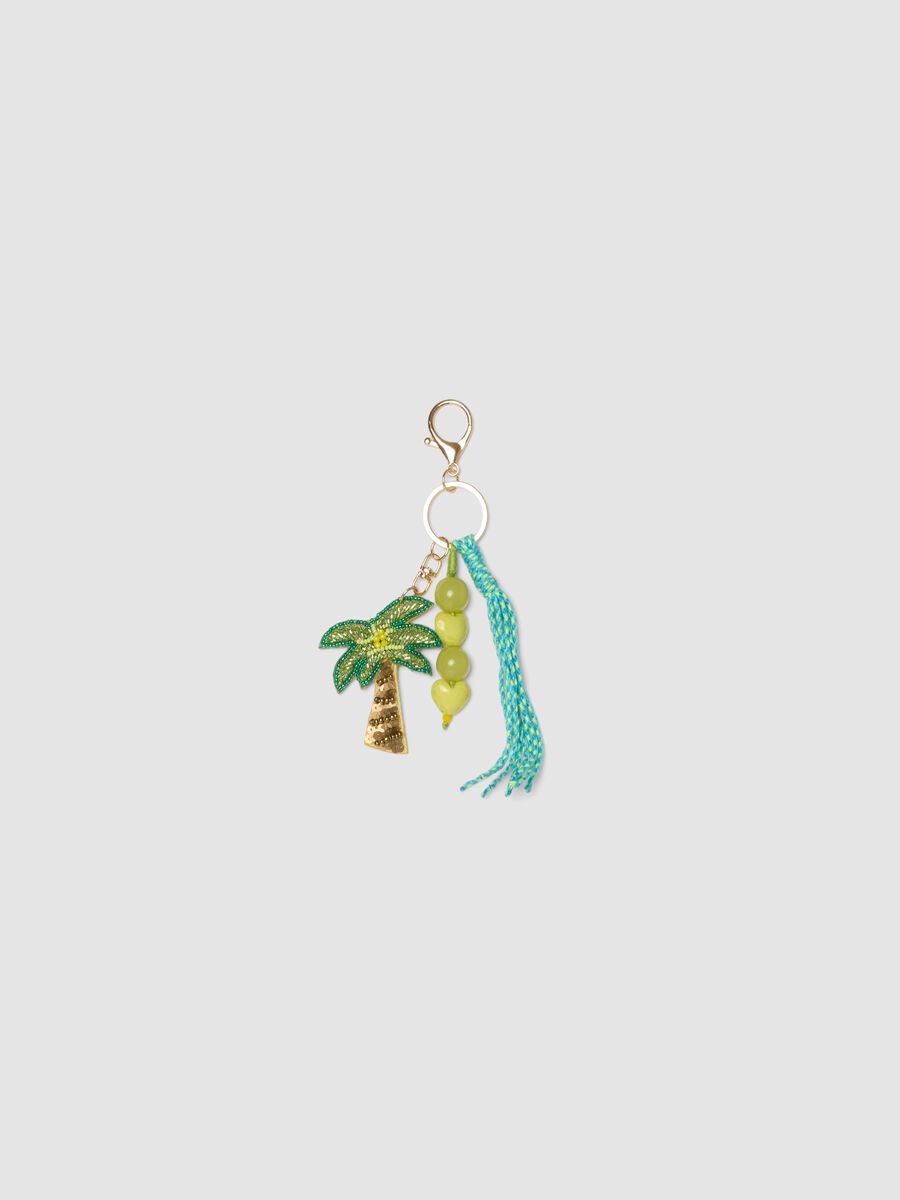 Multicolour pure cotton keyring with tassel and tropical charms_0