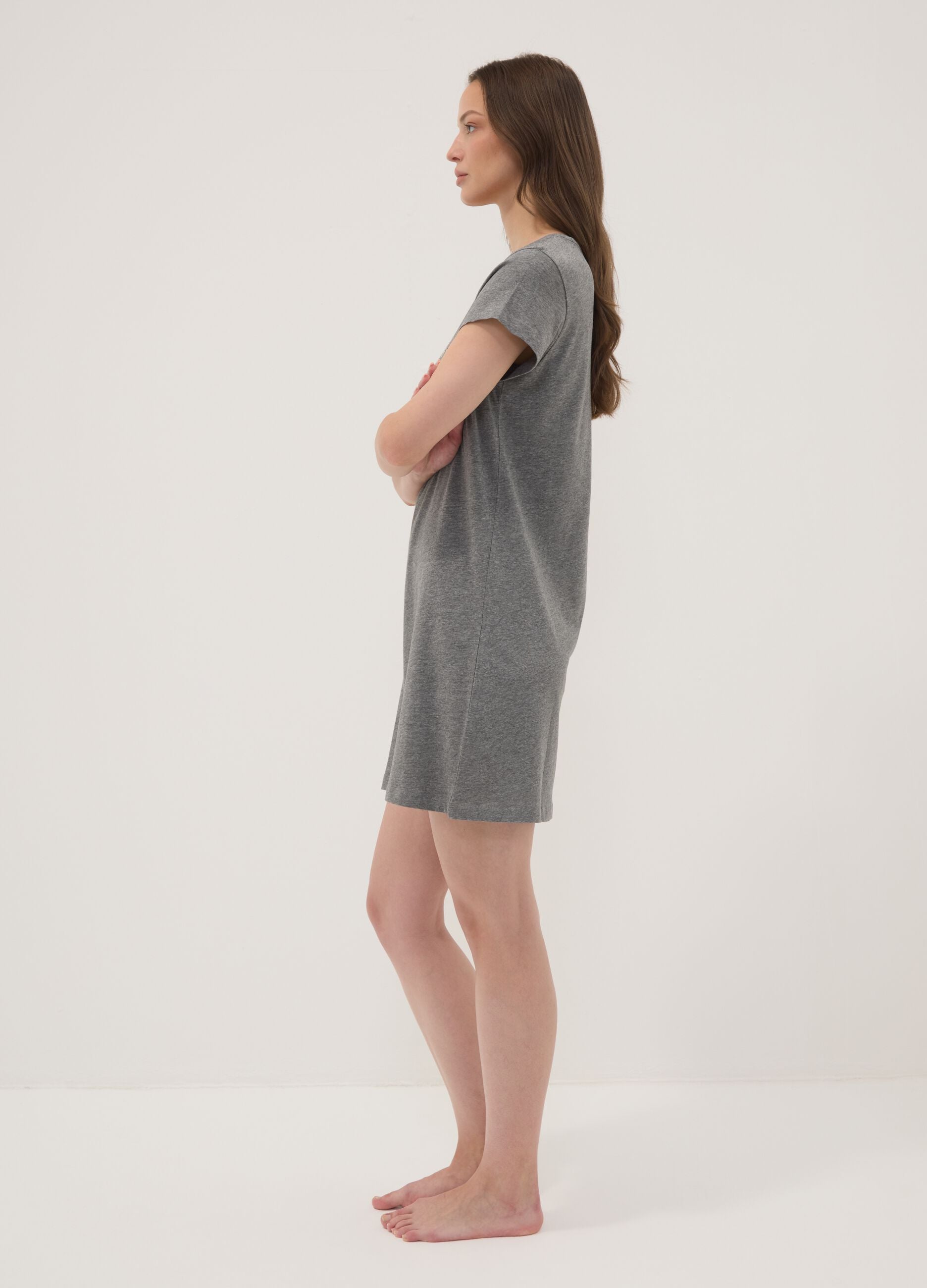 Grey nightdress in organic cotton and viscose blend