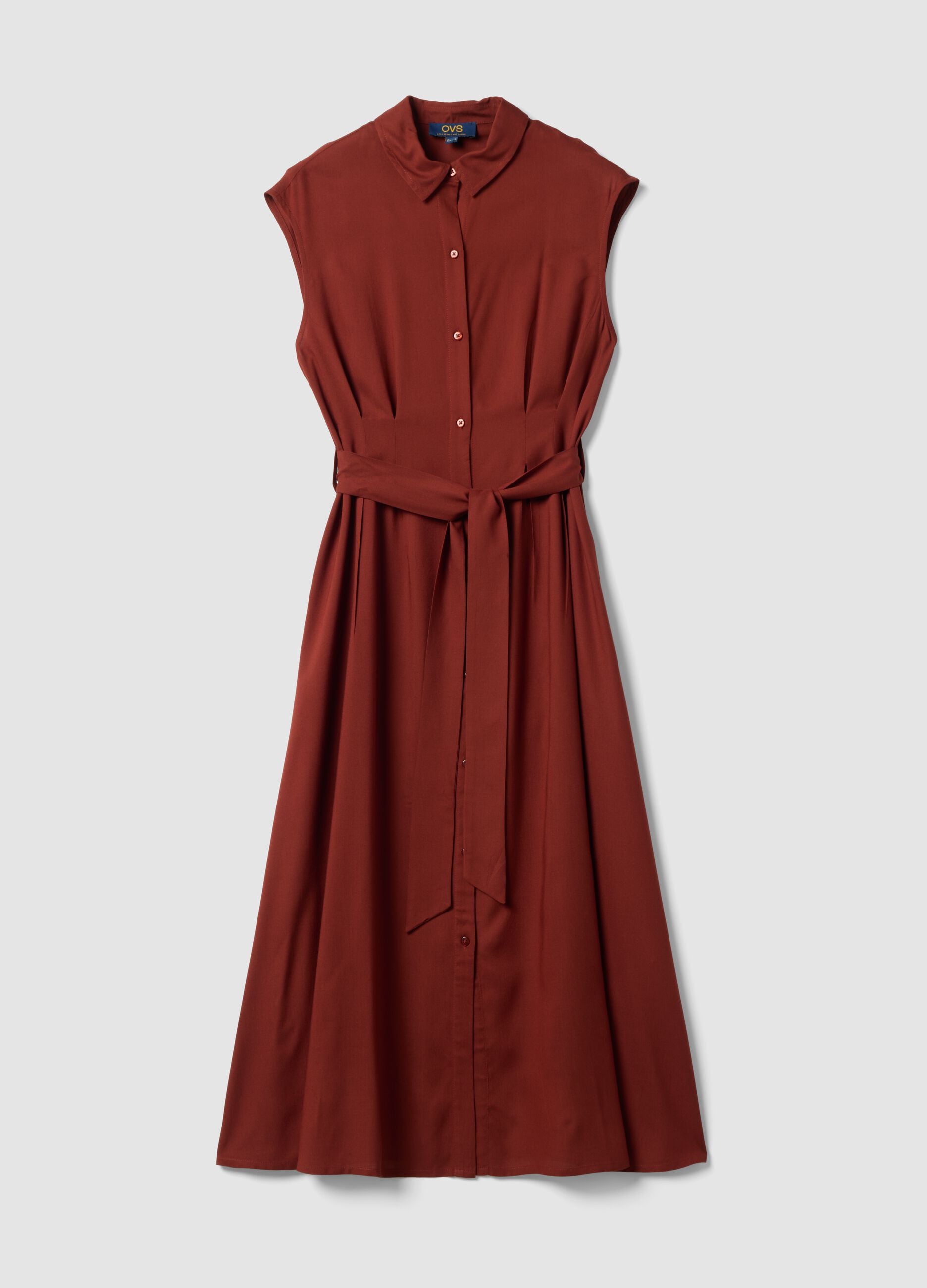 Red midi dress in pure viscose with tie belt, regular fit