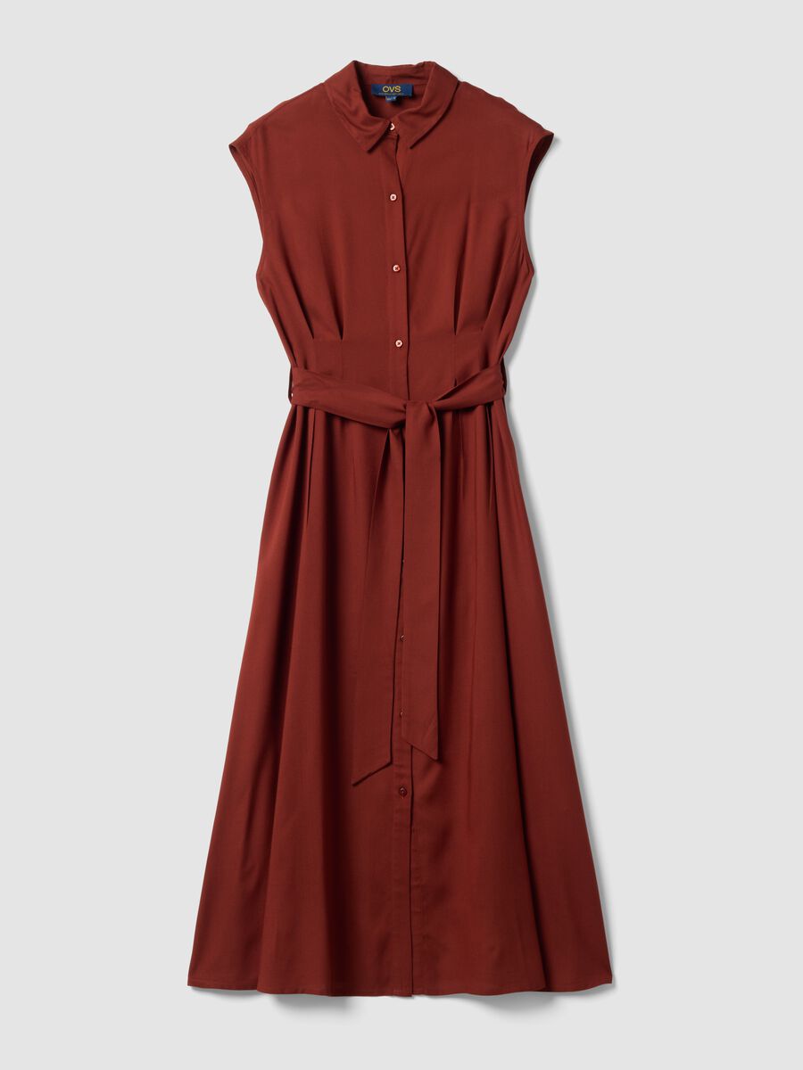 Red midi dress in pure viscose with tie belt, regular fit_4
