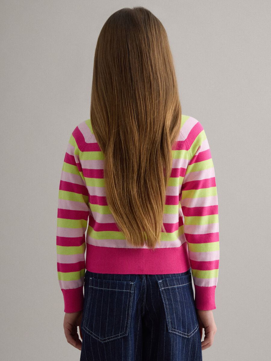 Girls' regular fit multicolour striped pure cotton pullover_1