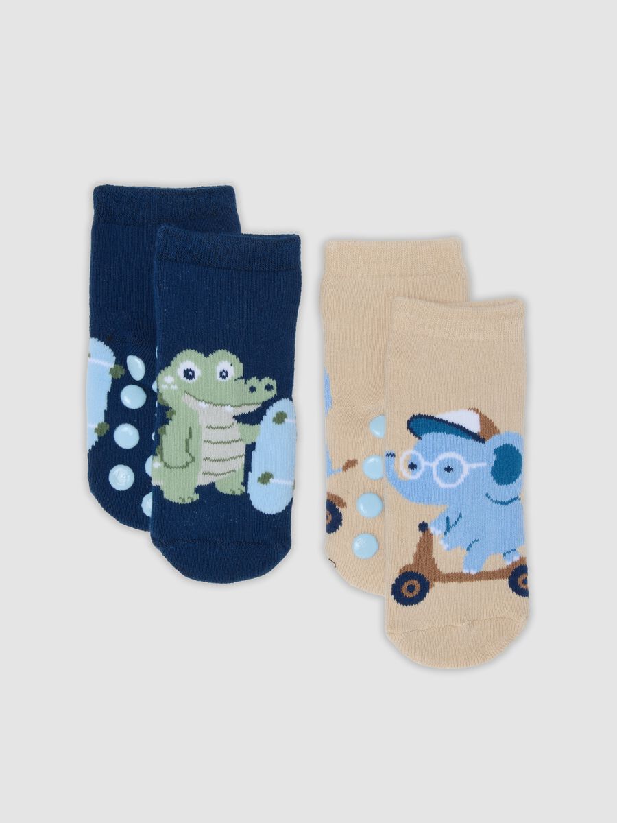 2-pack of blue and beige organic cotton anti-slip socks for baby boy_0
