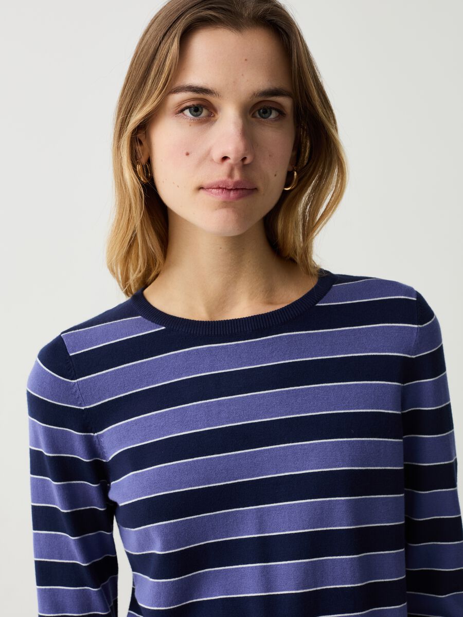 Long-sleeved striped knit shirt_1
