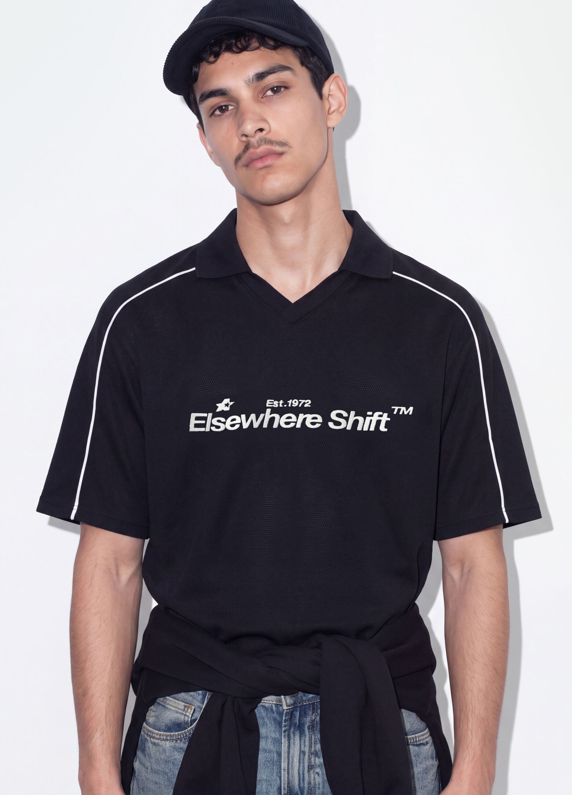 Black pure cotton oversized short-sleeve polo