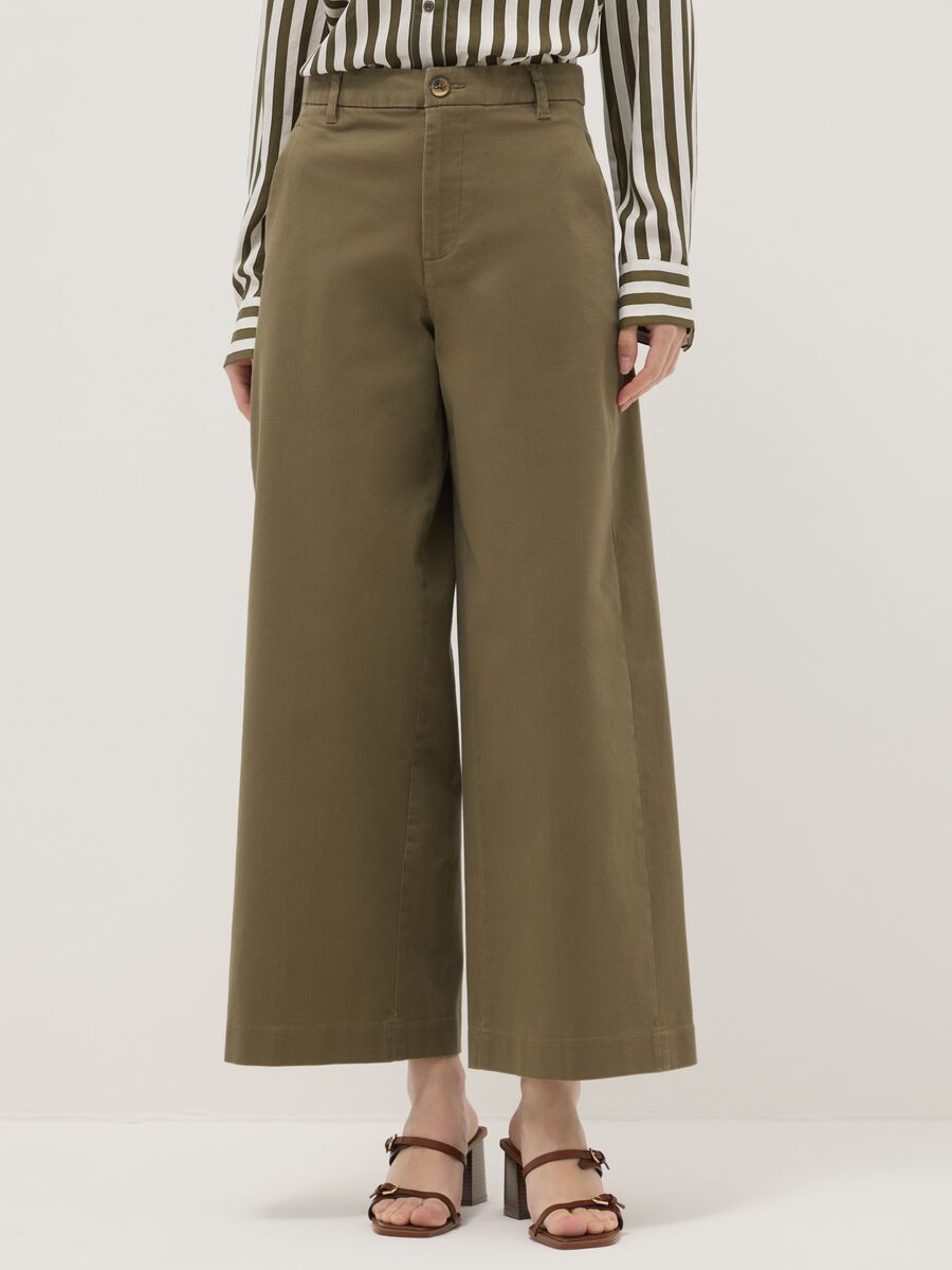 Green stretch cotton regular fit chino trousers_1