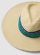 Sombrero panam&aacute; beige de puro tejido de papel con cinta multicolor_1