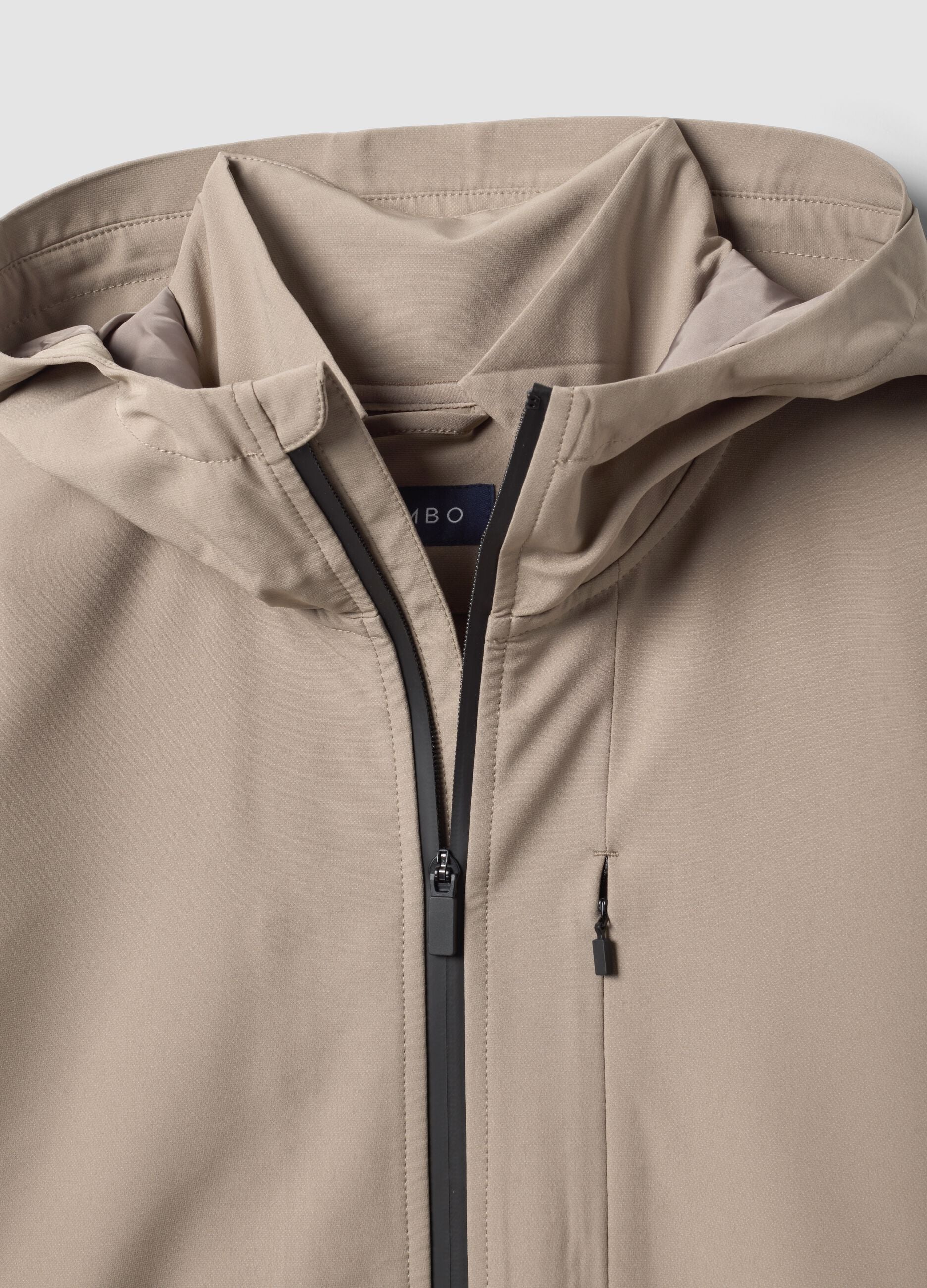 Beige hooded jacket in stretch fabric, regular fit