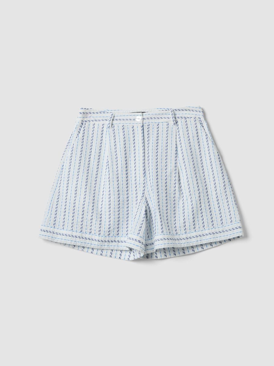 White pure cotton striped shorts_4