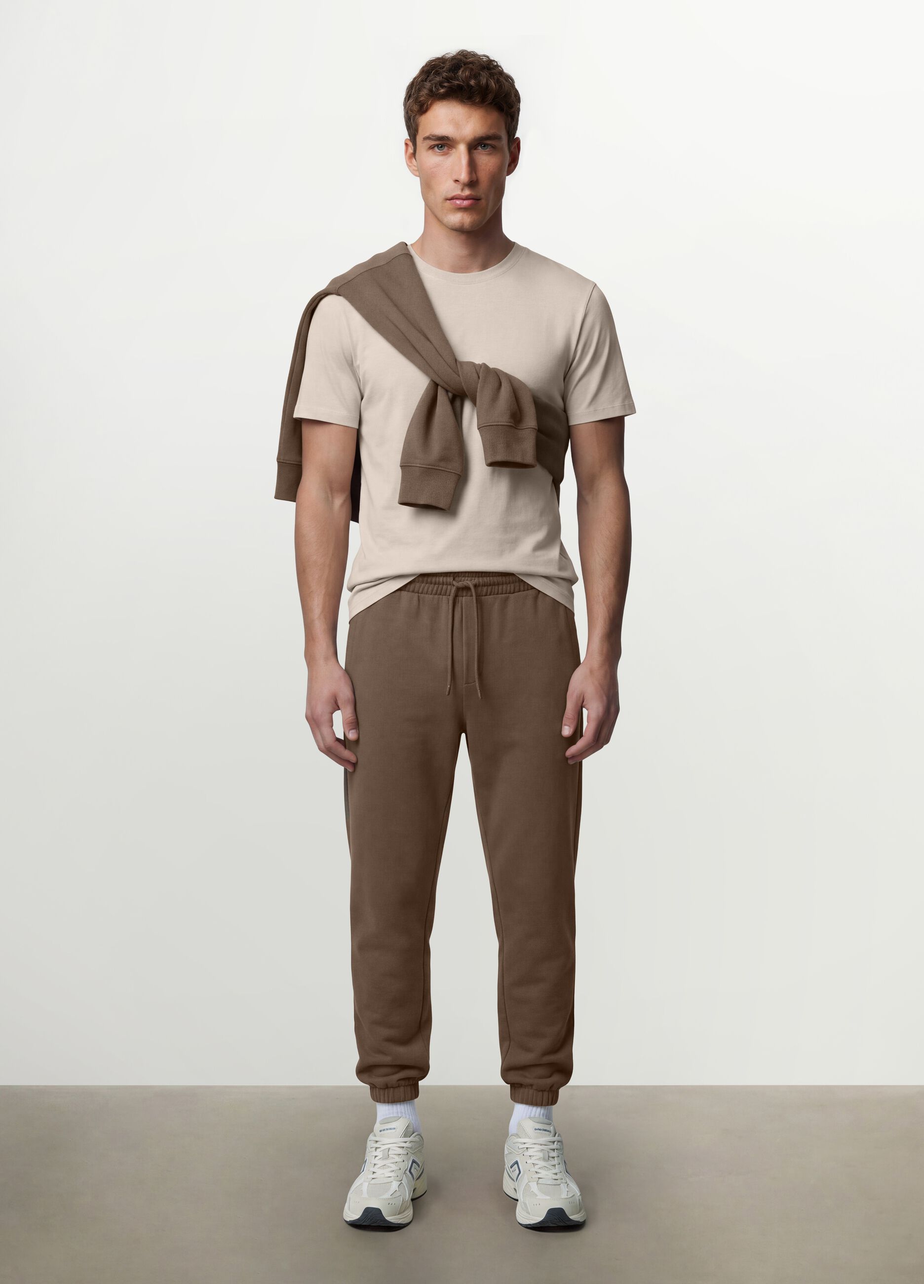 Beige organic cotton jersey T-shirt, regular fit