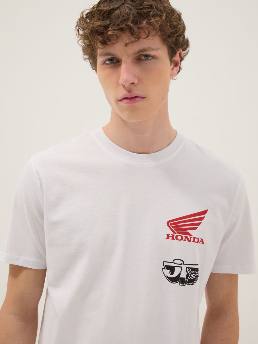Wei&szlig;e T-Shirt aus reiner Baumwolle mit Honda-Druck, Regular Fit_2