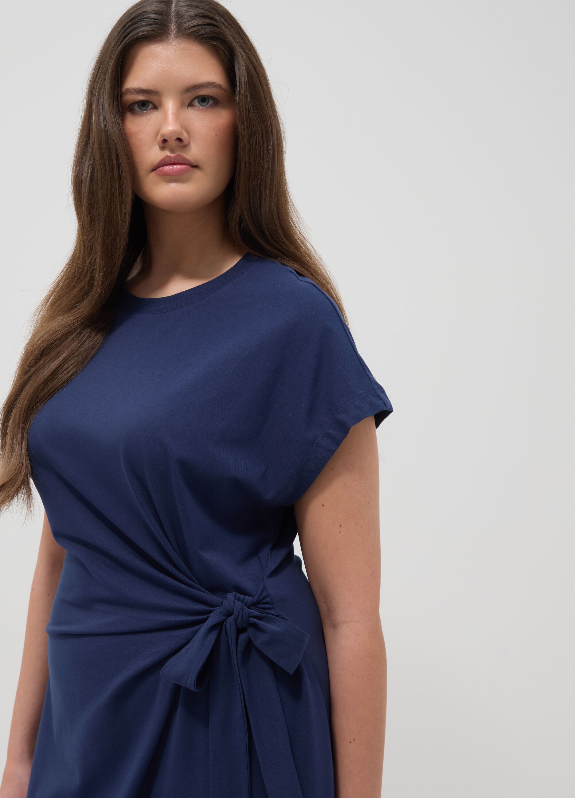 Blue stretch-cotton midi dress