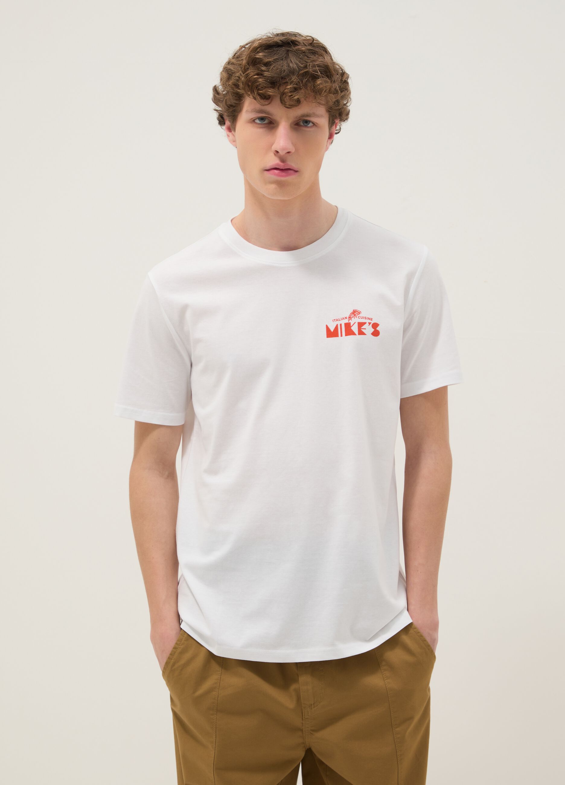 Wei&szlig;es T-Shirt mit Print aus reiner Baumwolle, Regular Fit