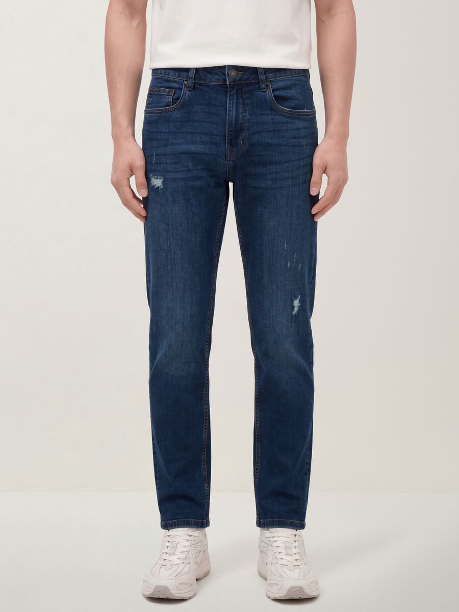 Dark blue stretch cotton denim jeans, regular fit_1