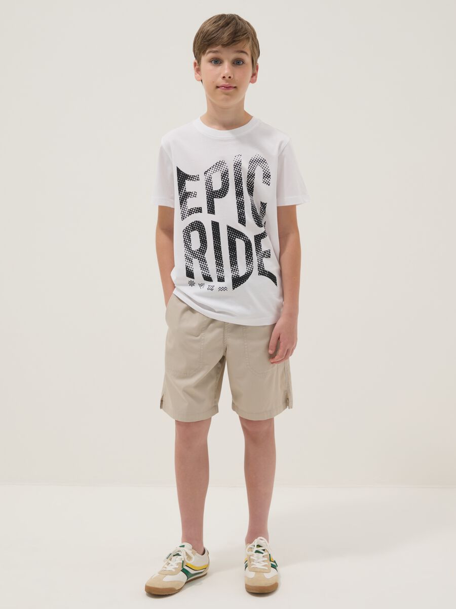 Beige pure cotton shorts with elasticated waist_0