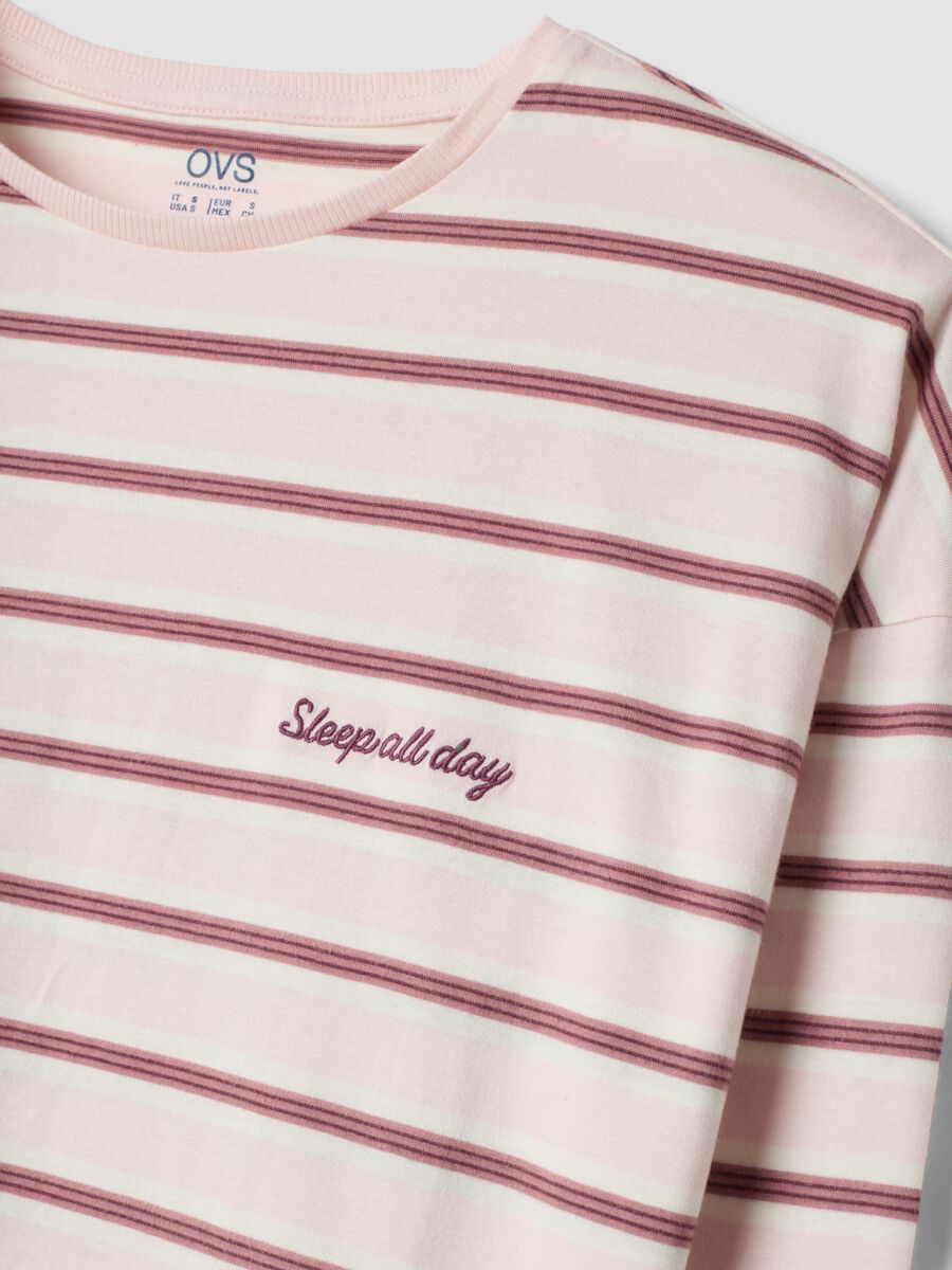 Pink pure organic cotton striped crew-neck pyjamas_1