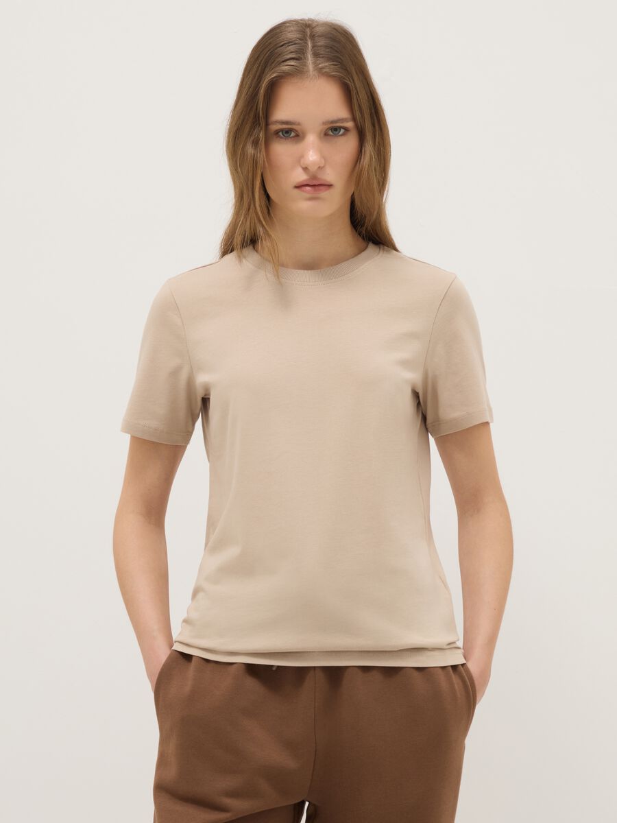 Beige pure cotton regular fit T-shirt_0
