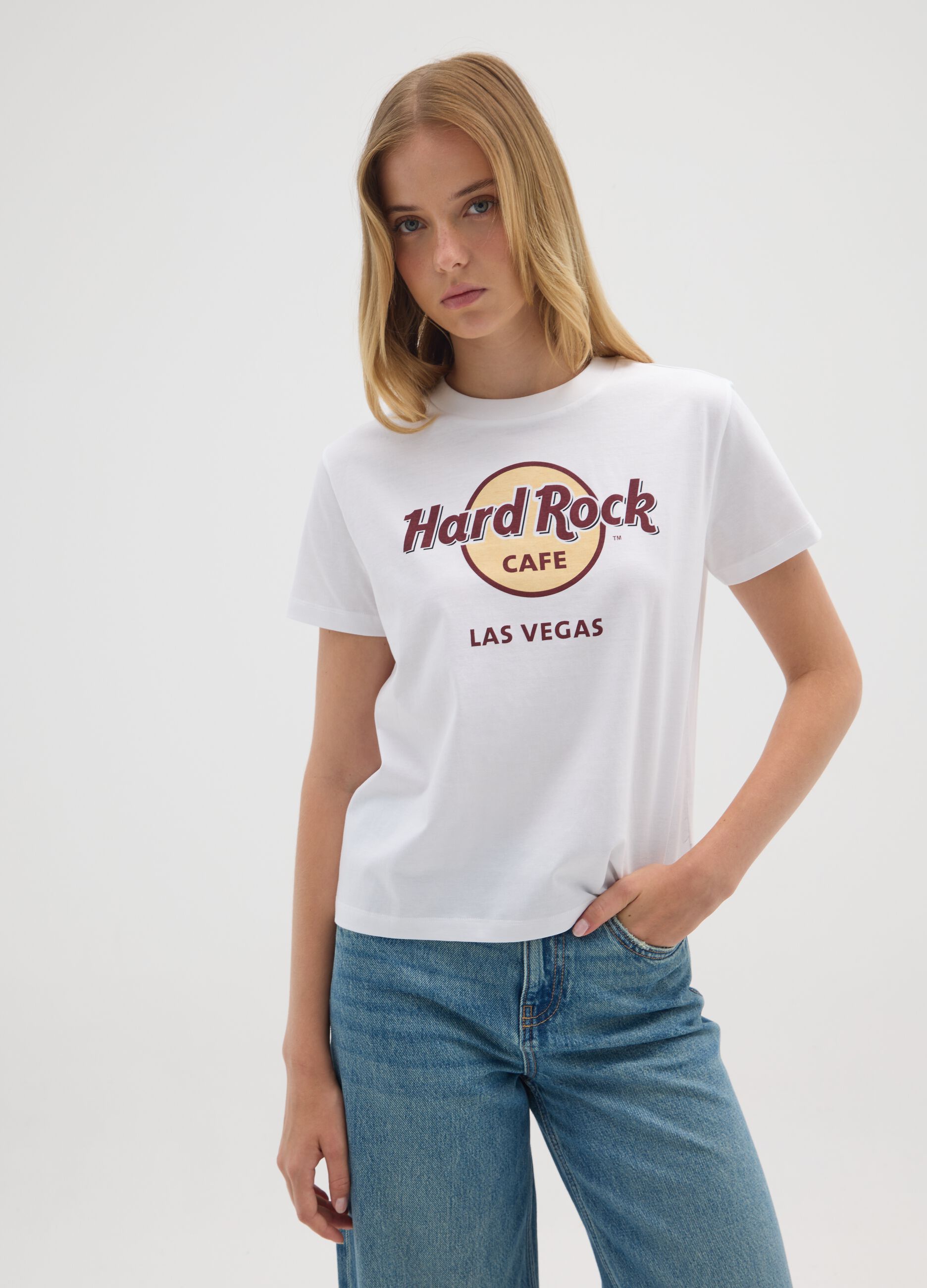 White T-shirt in pure cotton with Hard Rock Cafe print