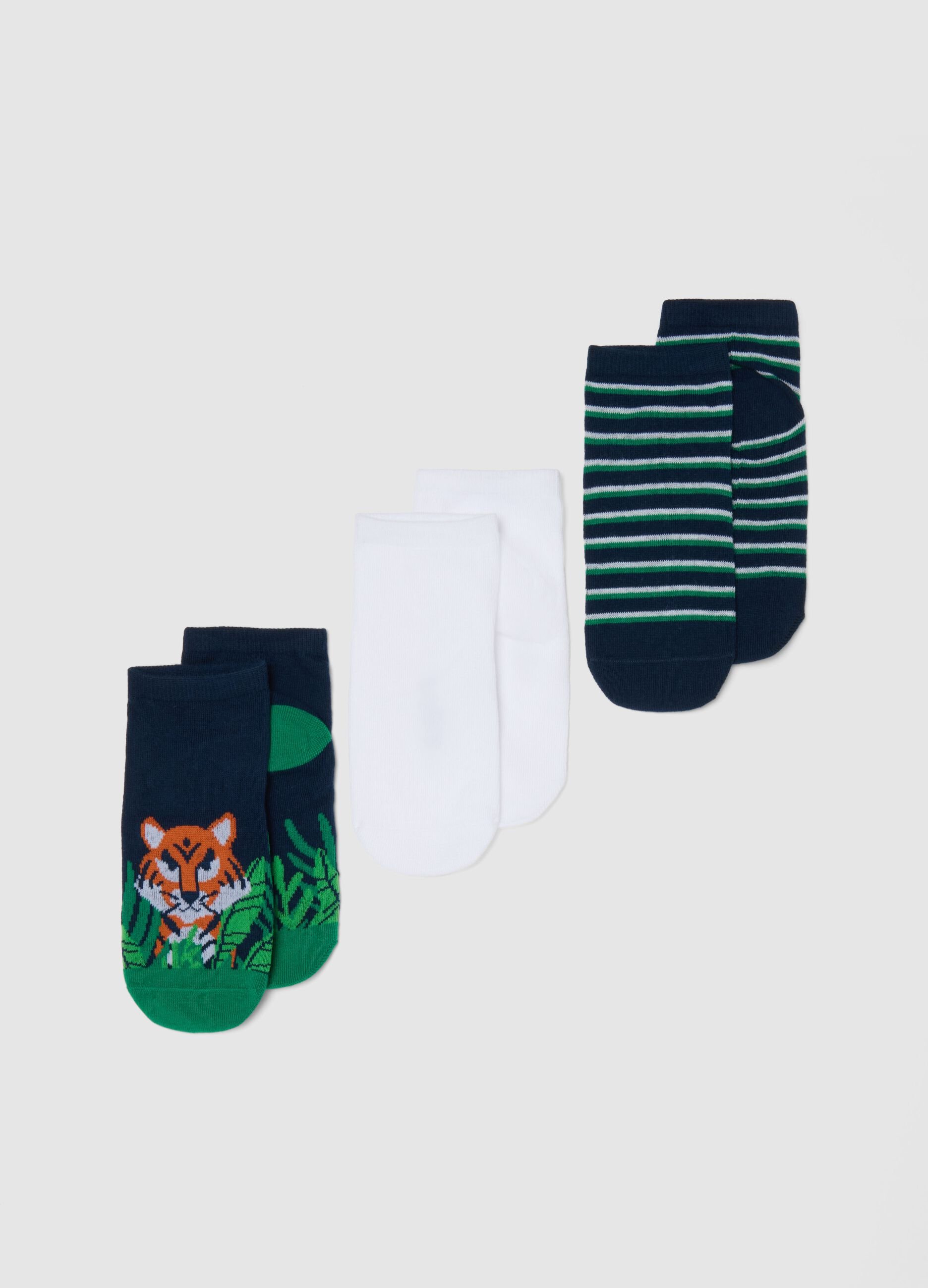 Tripack of Multicolour Cotton Ankle Socks for Children