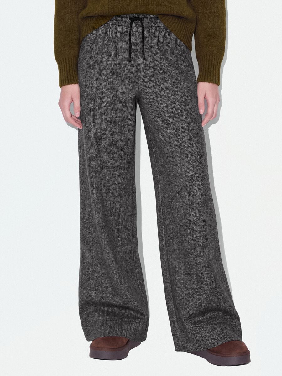 Grey stretch viscose-blend wide-leg joggers with pattern_2