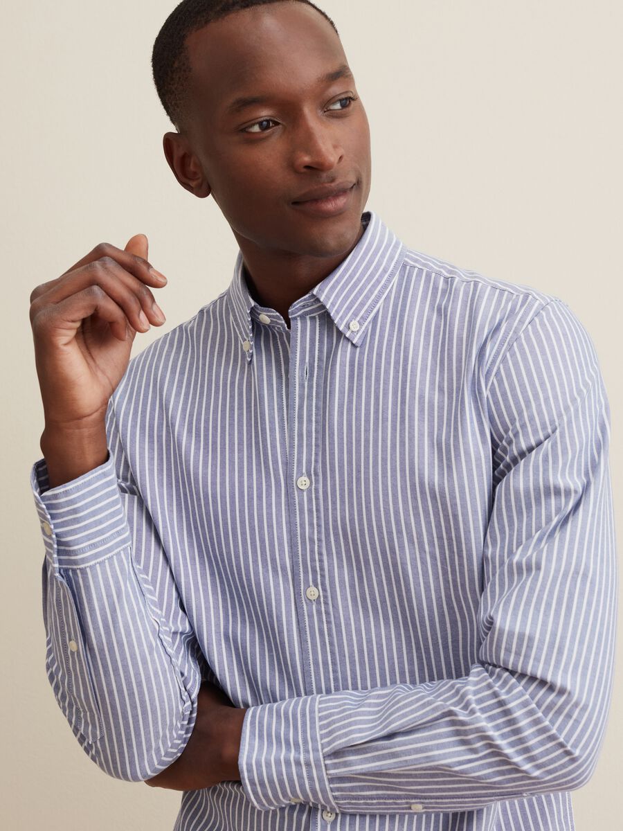 Oxford cotton shirt with striped pattern_1