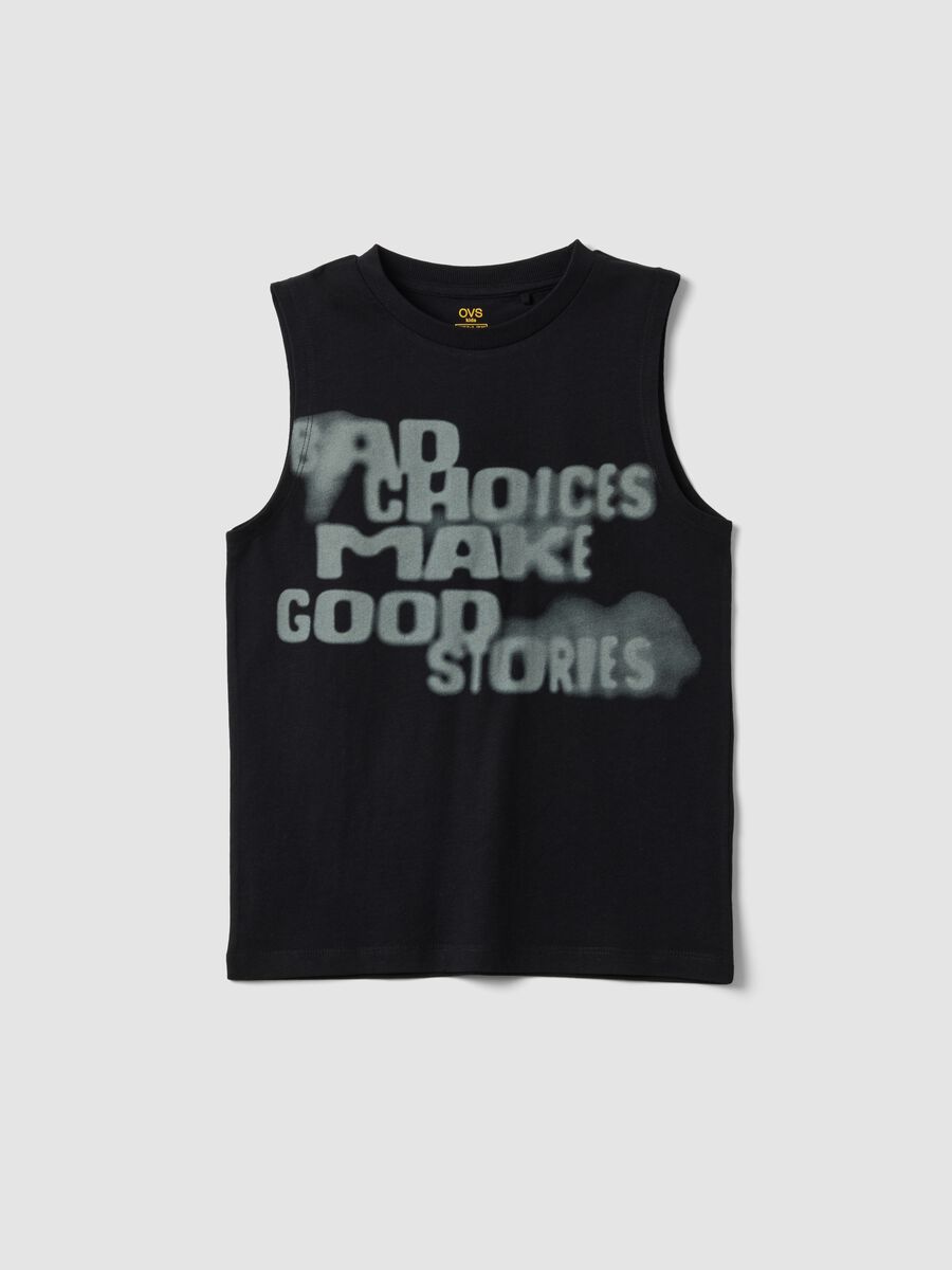Schwarzes Tanktop mit Schriftzug aus reiner Baumwolle, Oversize-Fit_3