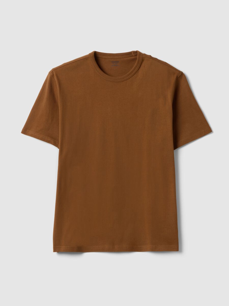 Relaxed fit brown cotton crew neck t-shirt_4