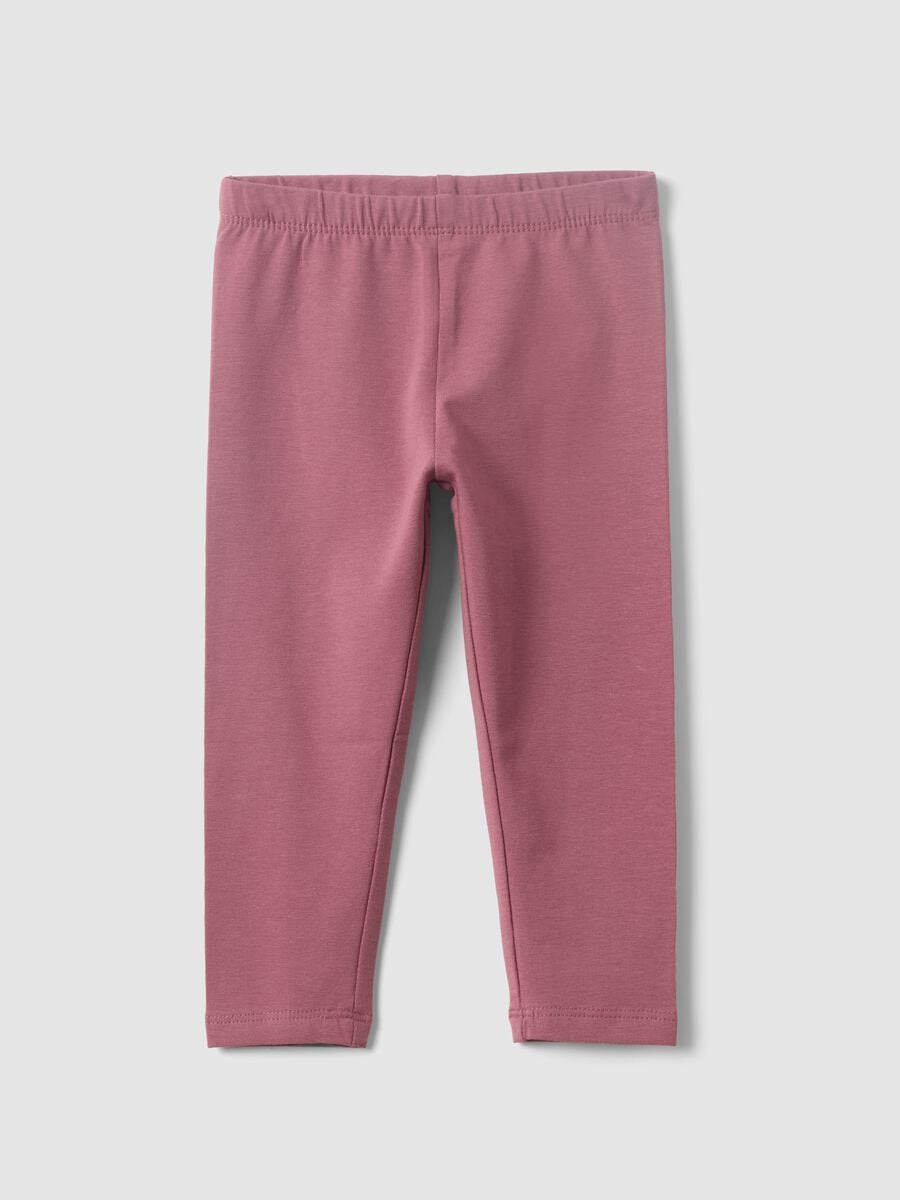 Purple slim-fit organic cotton blend leggings for baby girl_0