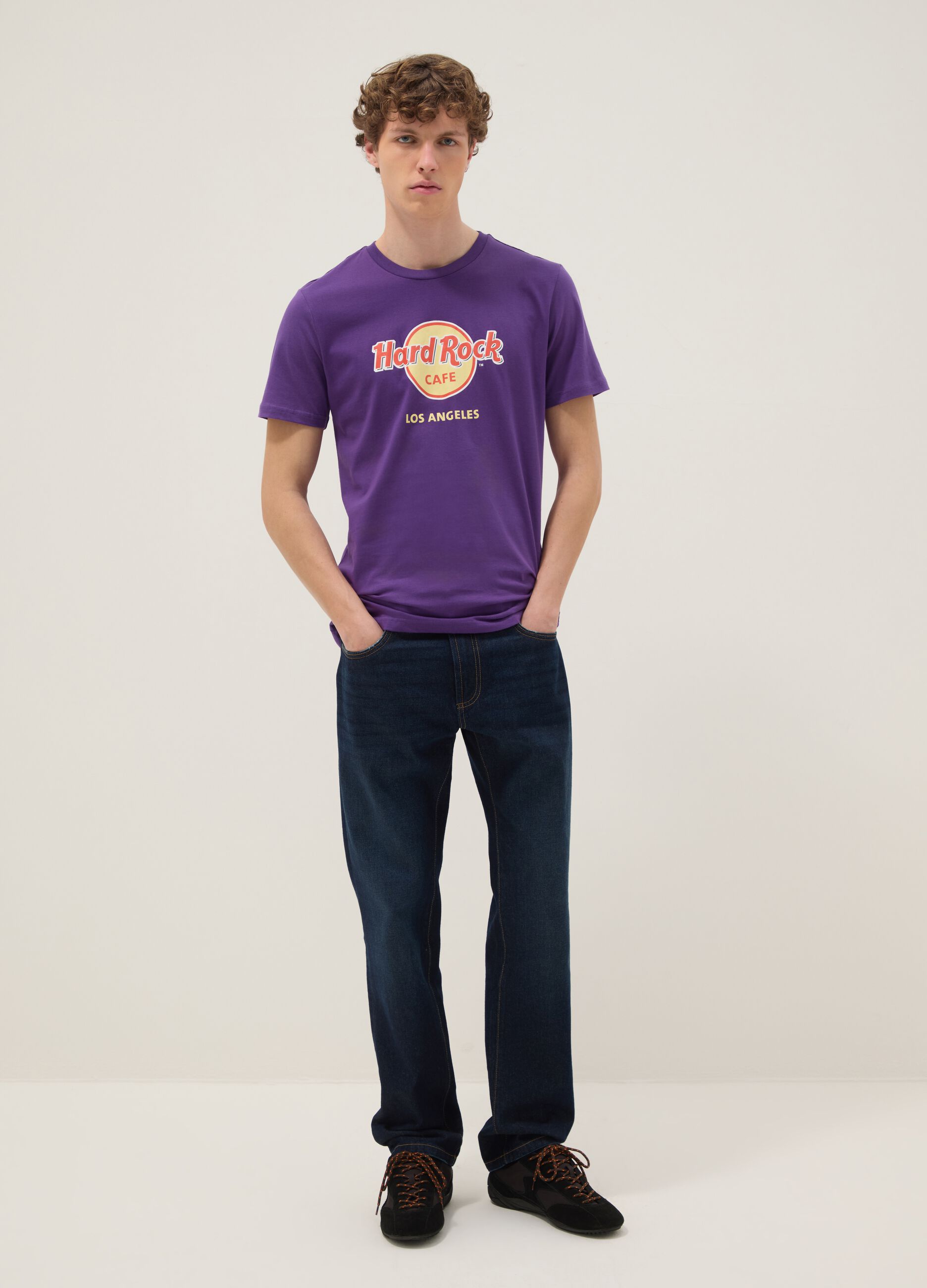 Violettes T-Shirt aus reiner Baumwolle mit Hard Rock Cafe Print, Regular Fit