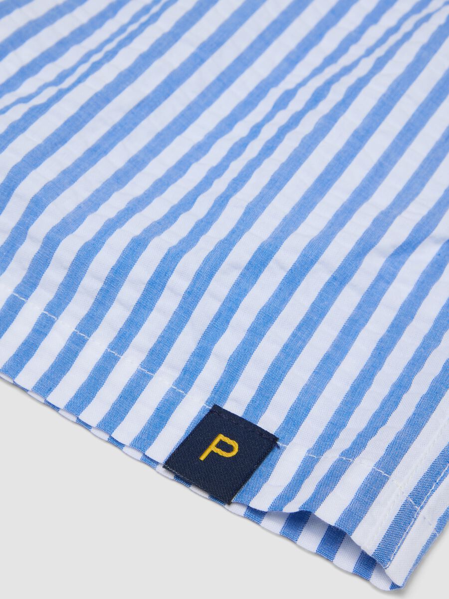 Blue and white striped pure cotton swim shorts_5