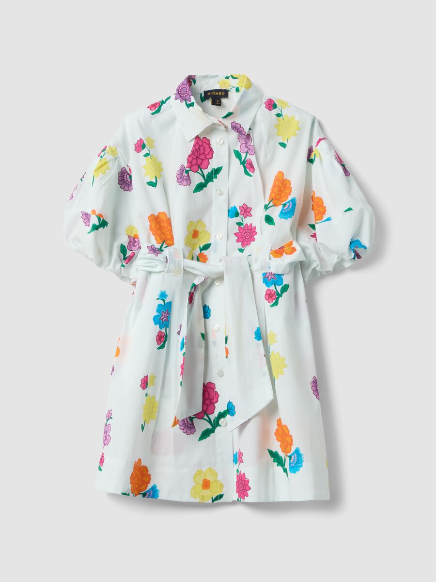 Girls&rsquo; white pure cotton dress with floral print, regular fit_0
