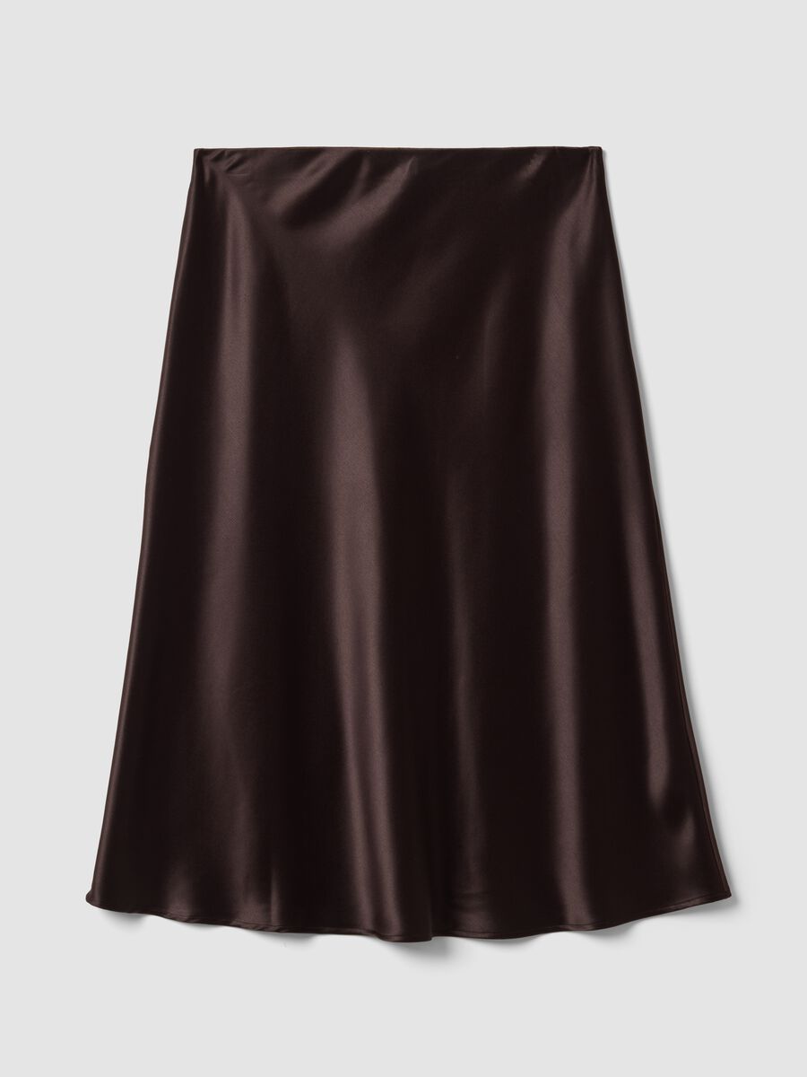 Brown satin midi skirt in stretch fabric_6