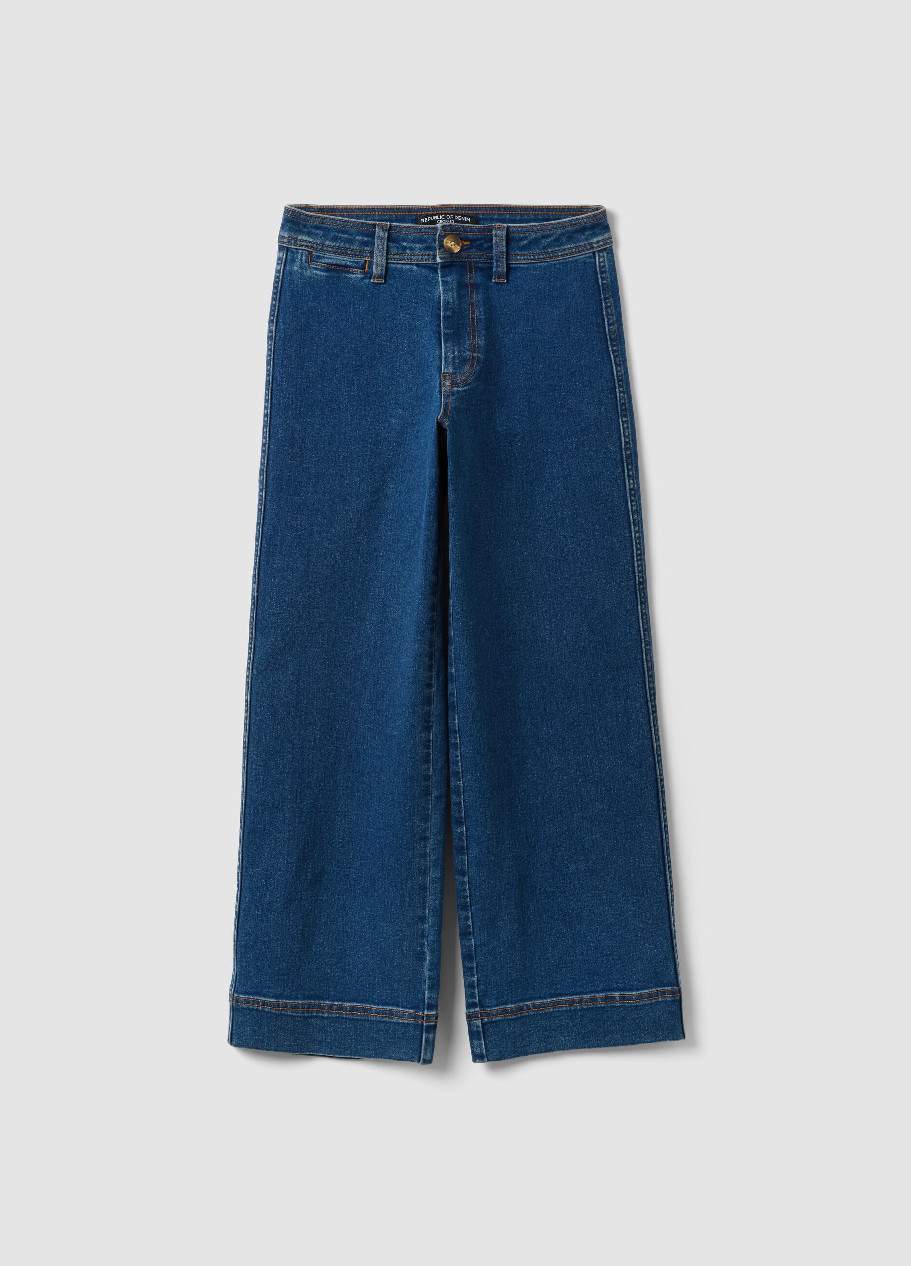 Blue wide-leg stretch cotton jeans