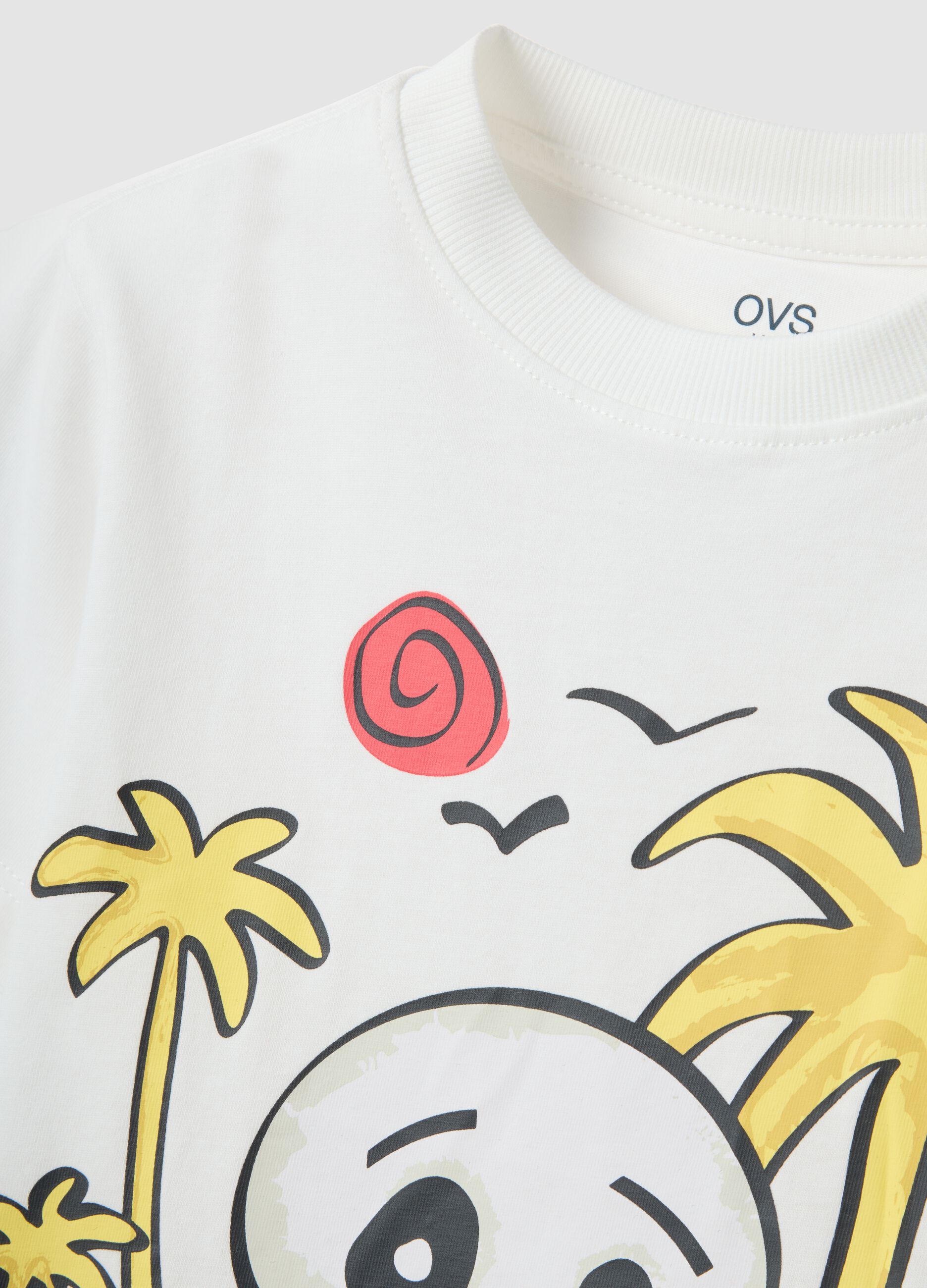 T-shirt gar&ccedil;on blanc en pur coton avec imprim&eacute; surf, coupe regular