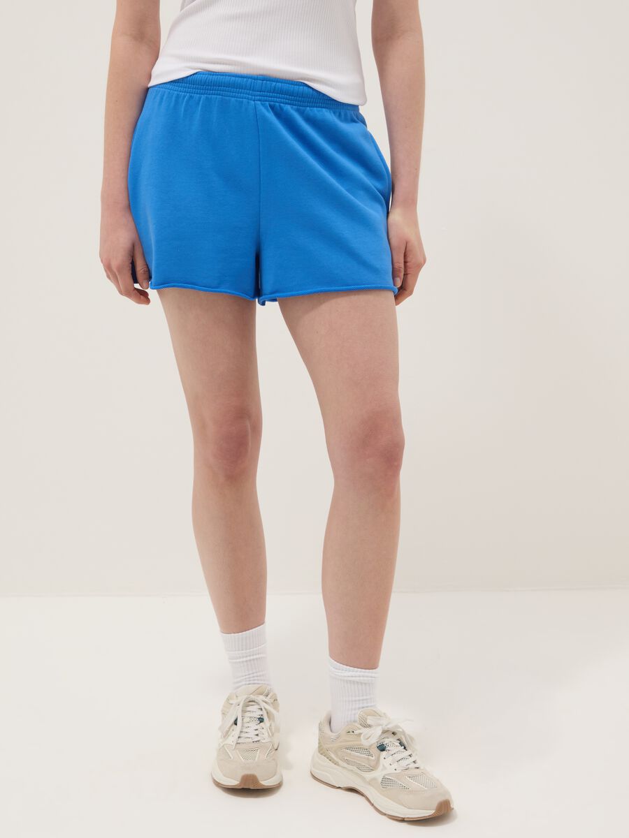 Blue cotton-blend shorts with elasticated waist_1