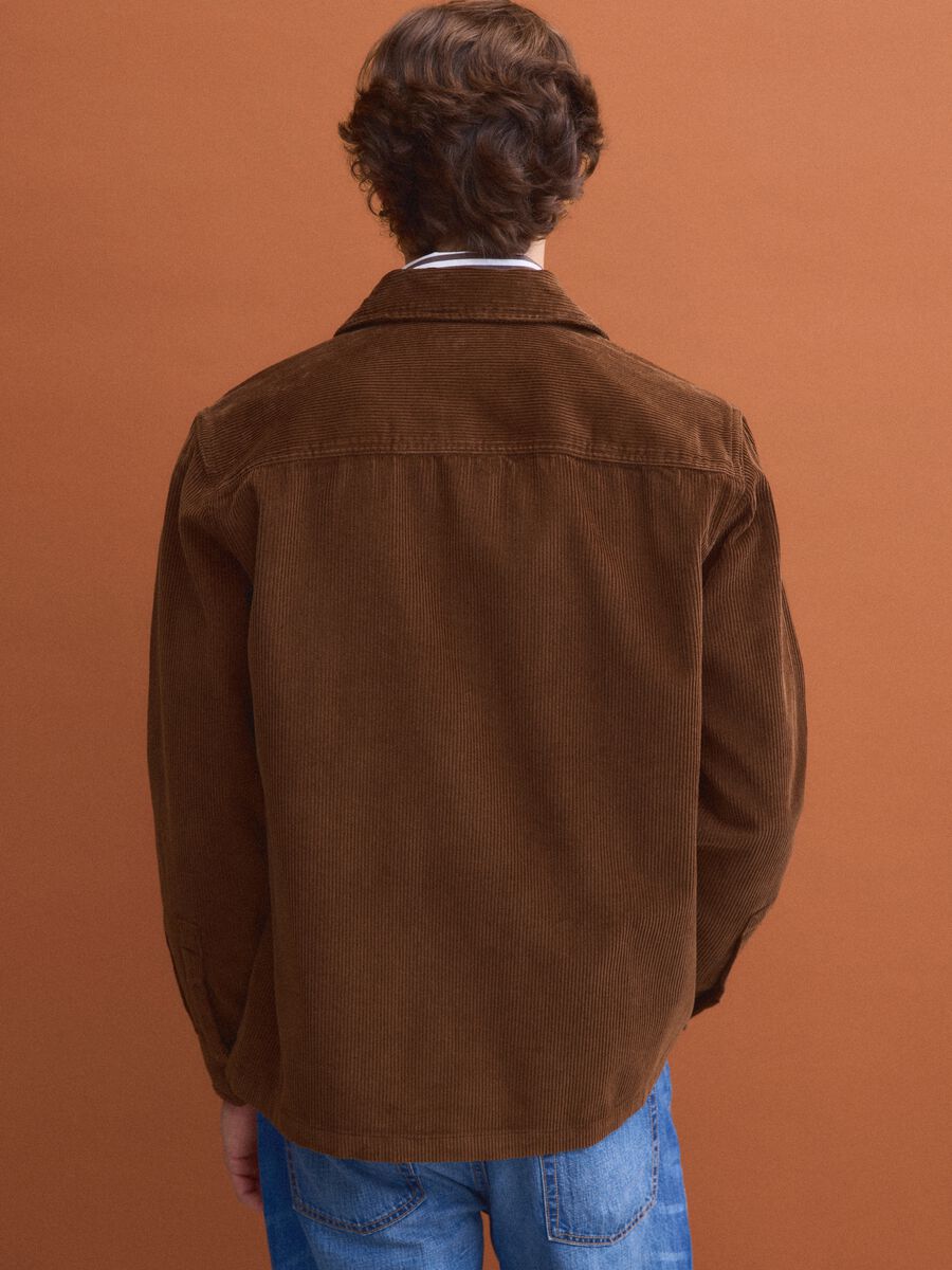 Brown ribbed pure cotton shacket with buttons_3