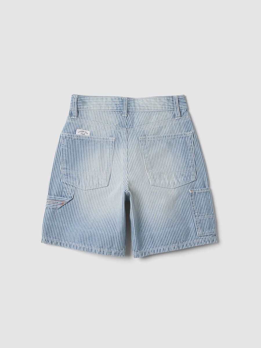 Sky-blue striped pure cotton Bermuda shorts_4