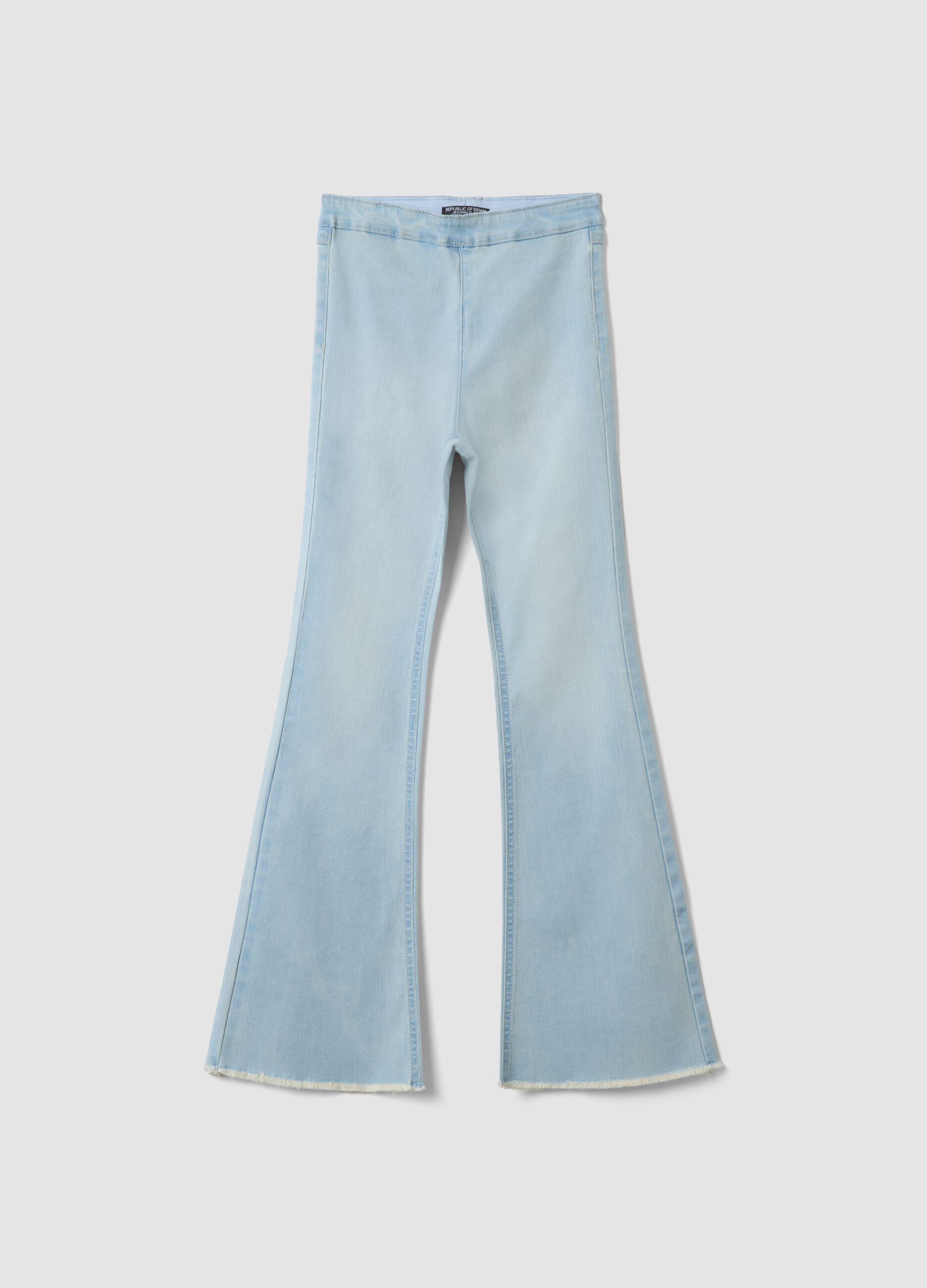 Blue flared jeggings in stretchy cotton and viscose for girls