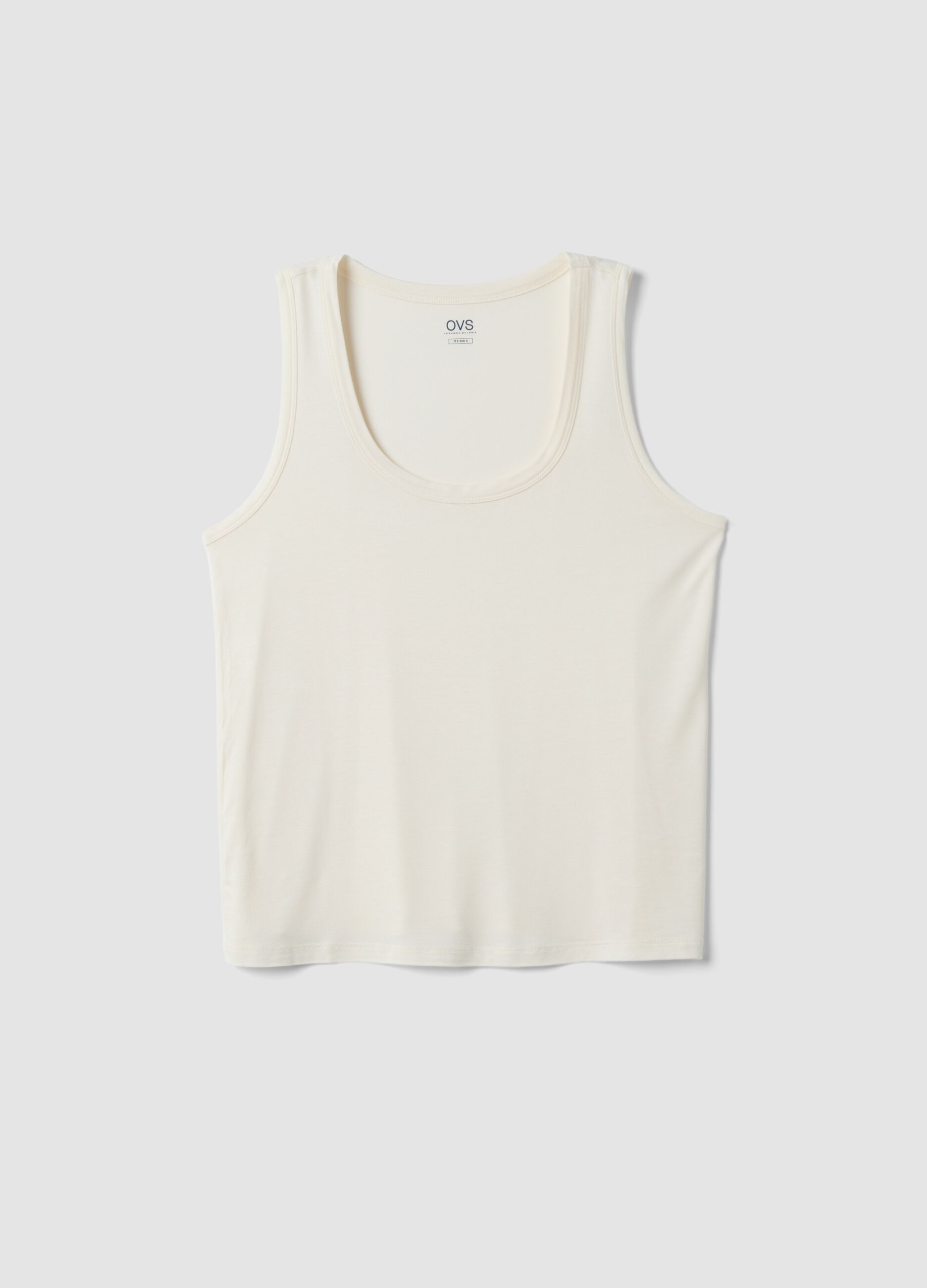 White stretch viscose tank top, regular fit