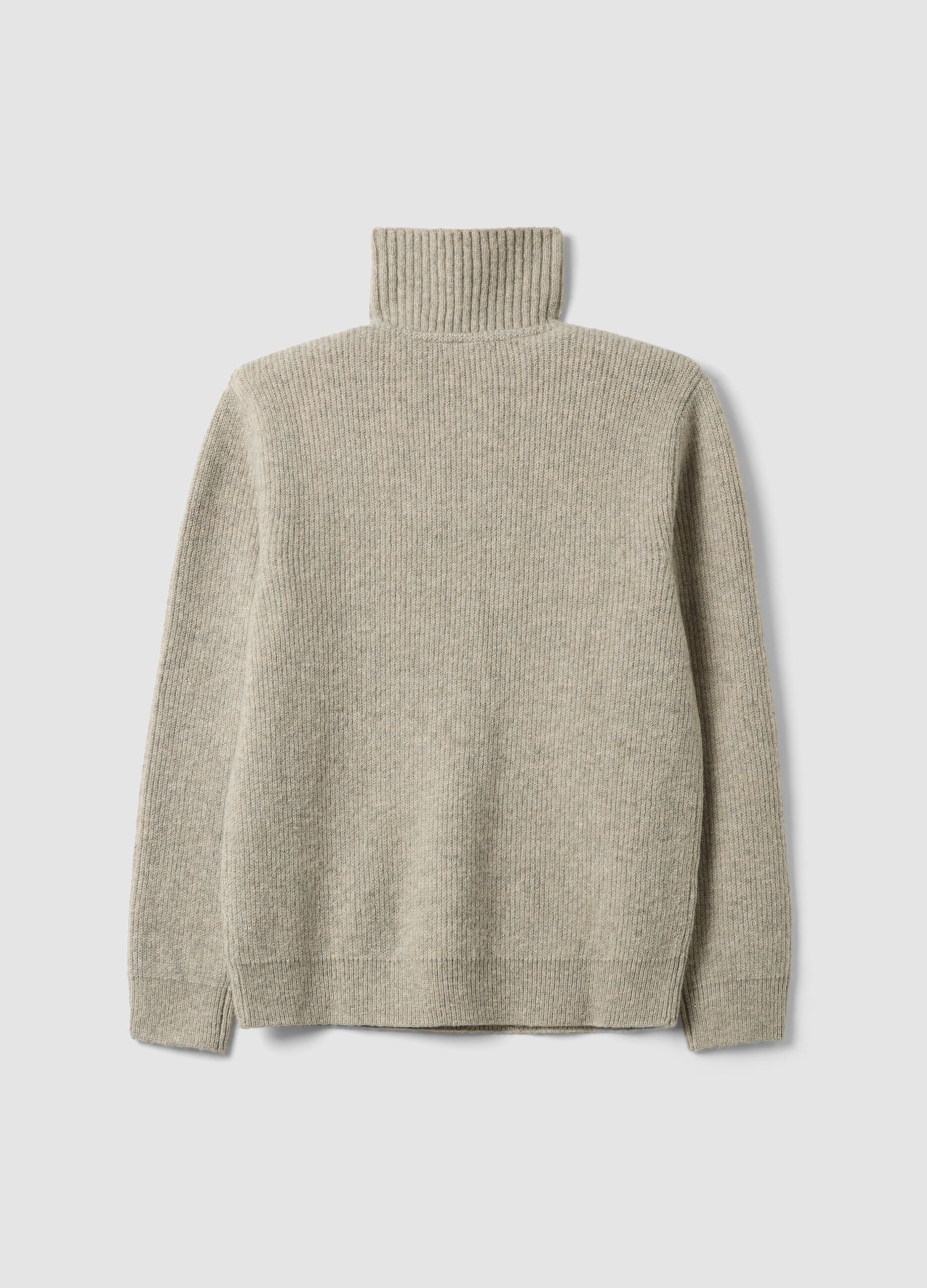 Beiger Half-Zip-Pullover aus elastischer Wolle in Regular Fit
