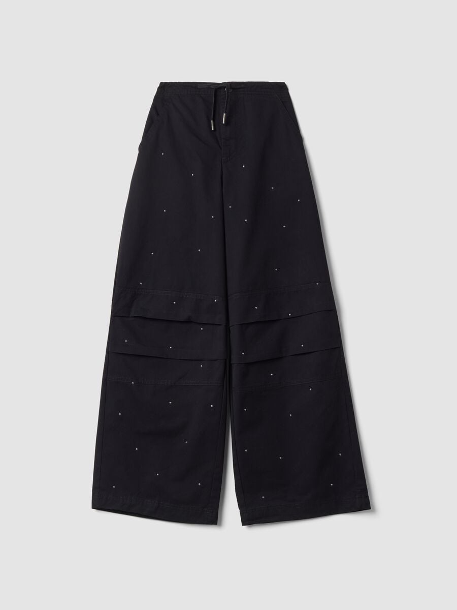 Blue parachute-fit trousers in pure cotton_0