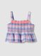 Girls' regular fit multicoloured check pure cotton tank top_3