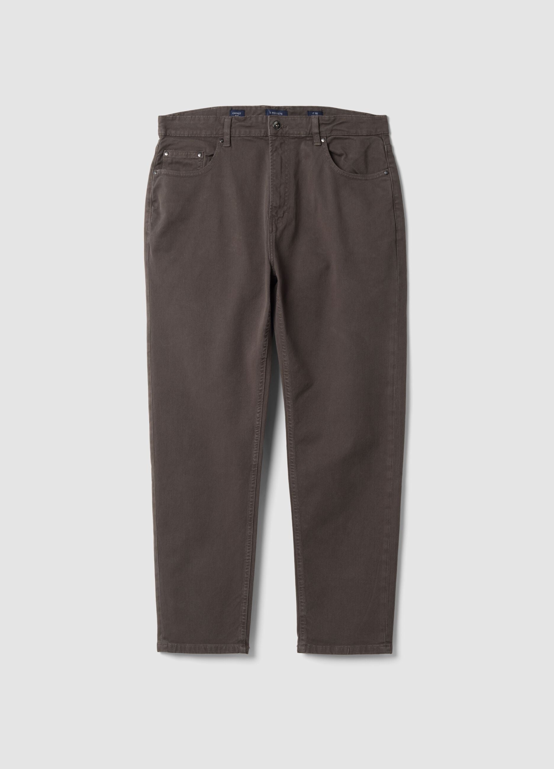 Braune Carrot-Fit-Hose aus Stretch-Baumwolltwill