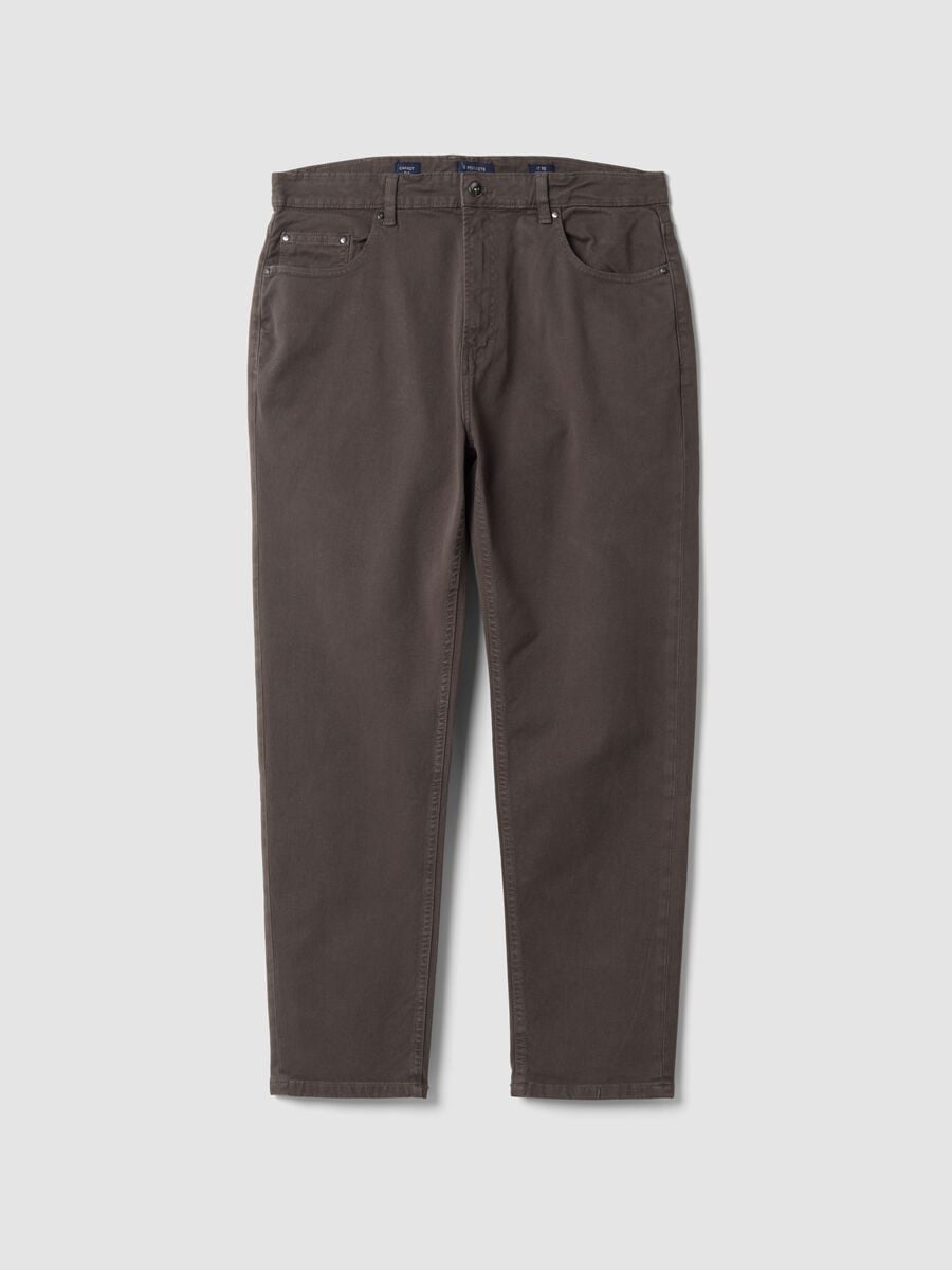 Braune Carrot-Fit-Hose aus Stretch-Baumwolltwill_0