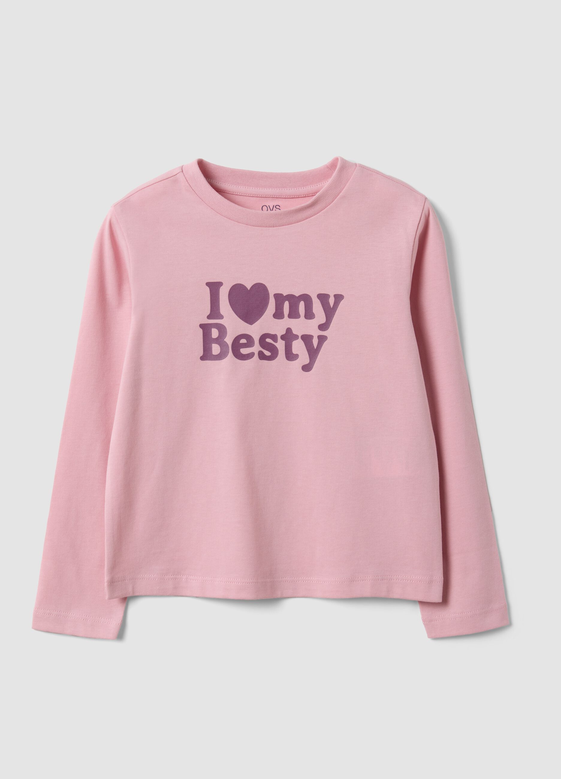 T-shirt rosa em algod&atilde;o org&acirc;nico com estampado frontal para menina, corte regular